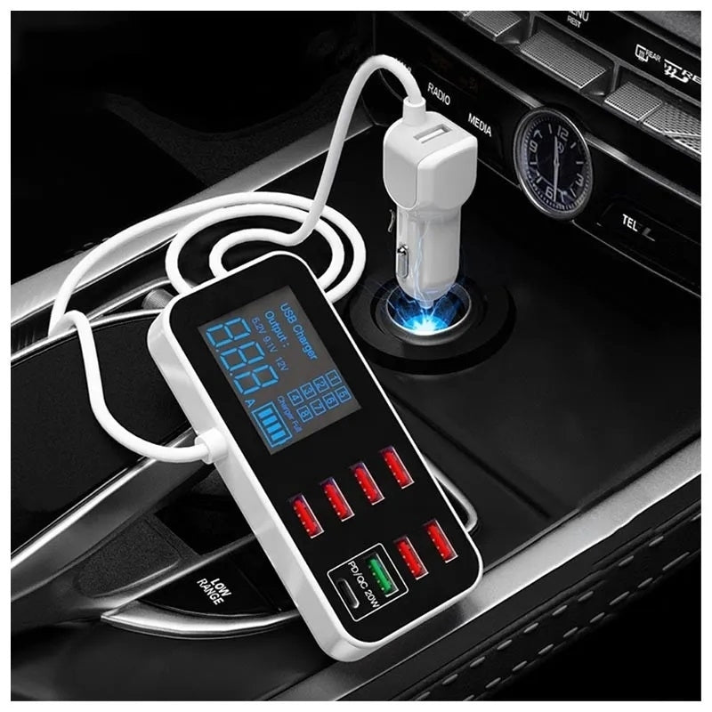 Computer Cables & Adapters: 8-Port PD+QC3.0 Car Charger with LED Display