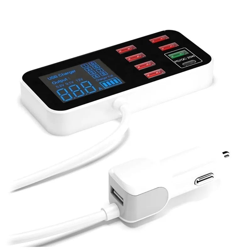 Computer Cables & Adapters: 8-Port PD+QC3.0 Car Charger with LED Display