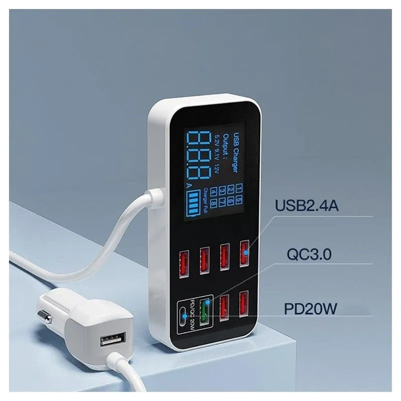 Computer Cables & Adapters: 8-Port PD+QC3.0 Car Charger with LED Display
