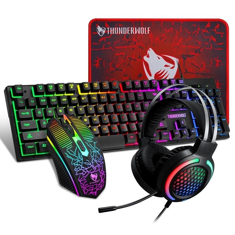 Musical Toys: T-Wolf TF400 4-pcs Rainbow Keyboard/Mouse/Headphone/Mouse Pad Kit Set