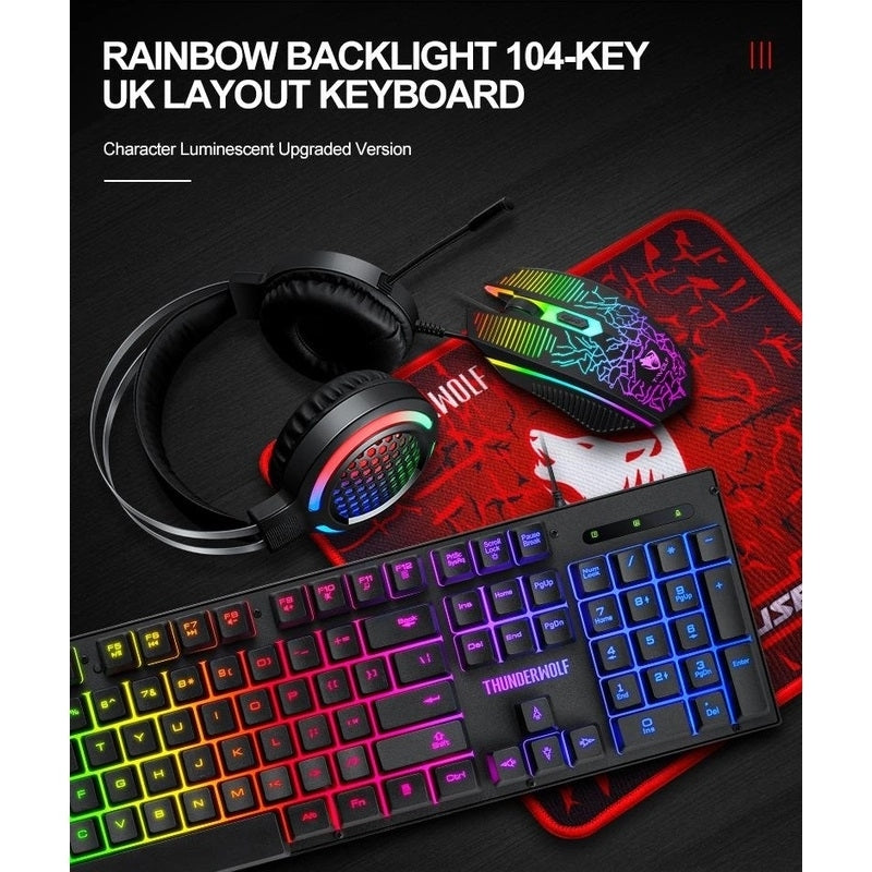 Musical Toys: T-Wolf TF400 4-pcs Rainbow Keyboard/Mouse/Headphone/Mouse Pad Kit Set