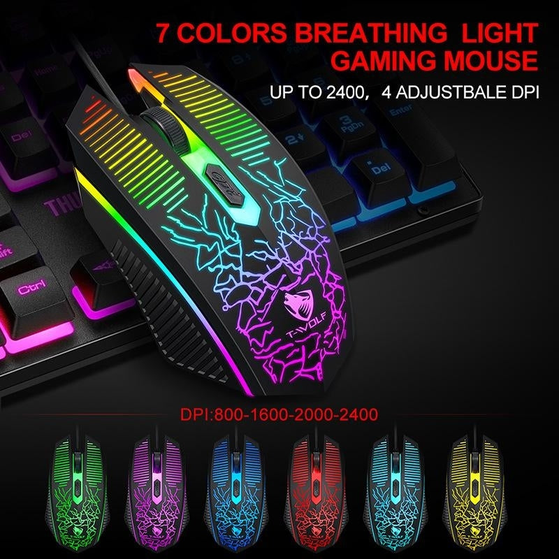Musical Toys: T-Wolf TF400 4-pcs Rainbow Keyboard/Mouse/Headphone/Mouse Pad Kit Set