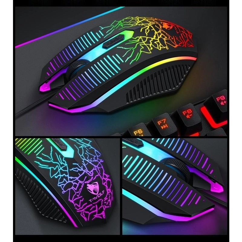 Musical Toys: T-Wolf TF400 4-pcs Rainbow Keyboard/Mouse/Headphone/Mouse Pad Kit Set