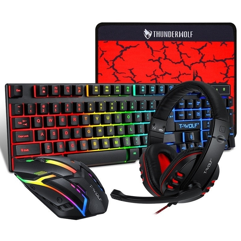 Desktops & Accessories: T-Wolf TF800 RGB 4-pcs Gaming Keyboard/Mouse/Headphone/Mouse Pad Kit Set