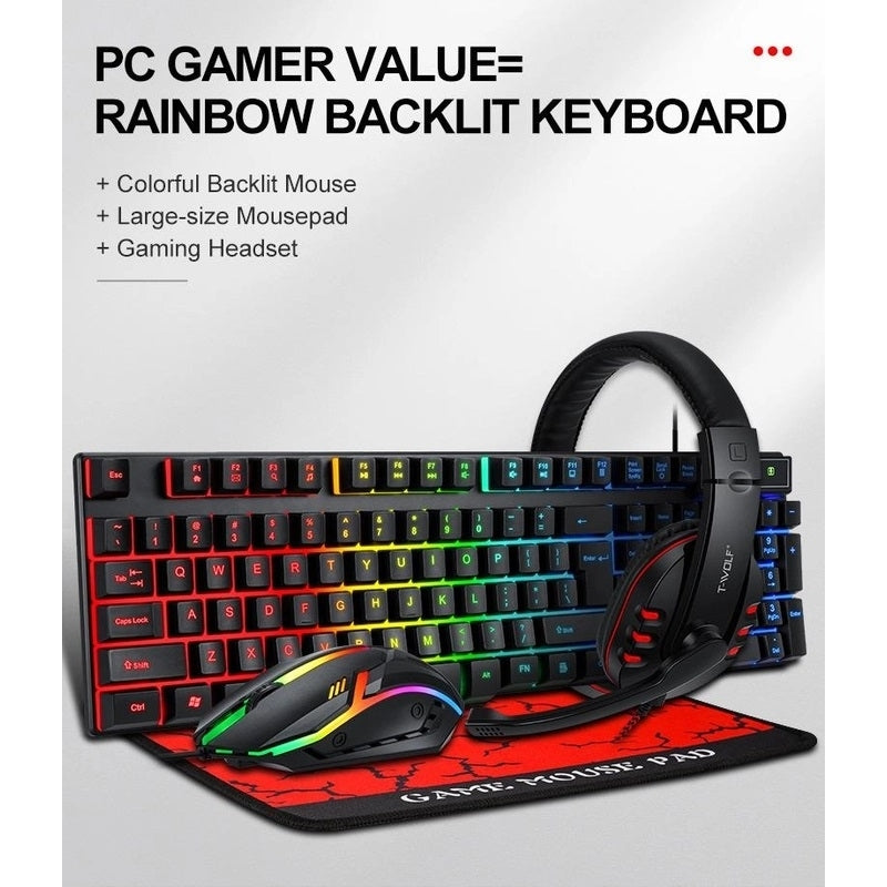 Desktops & Accessories: T-Wolf TF800 RGB 4-pcs Gaming Keyboard/Mouse/Headphone/Mouse Pad Kit Set