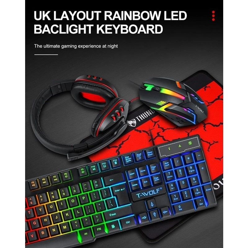 Desktops & Accessories: T-Wolf TF800 RGB 4-pcs Gaming Keyboard/Mouse/Headphone/Mouse Pad Kit Set
