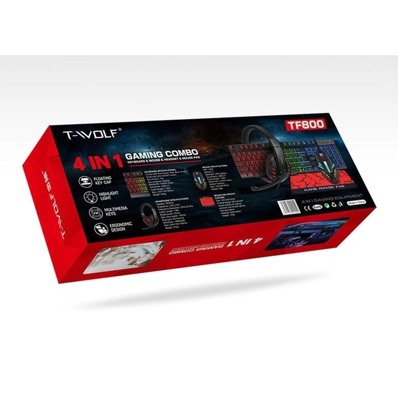 Desktops & Accessories: T-Wolf TF800 RGB 4-pcs Gaming Keyboard/Mouse/Headphone/Mouse Pad Kit Set