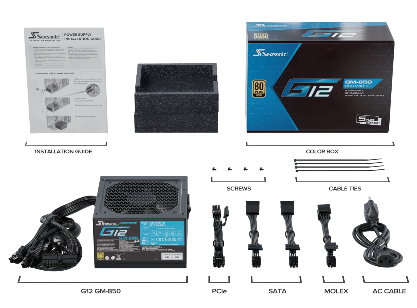Seasonic 850W G12 V1.5 GM-850 Semi-Modular 80 PLUS Gold ATX PSU