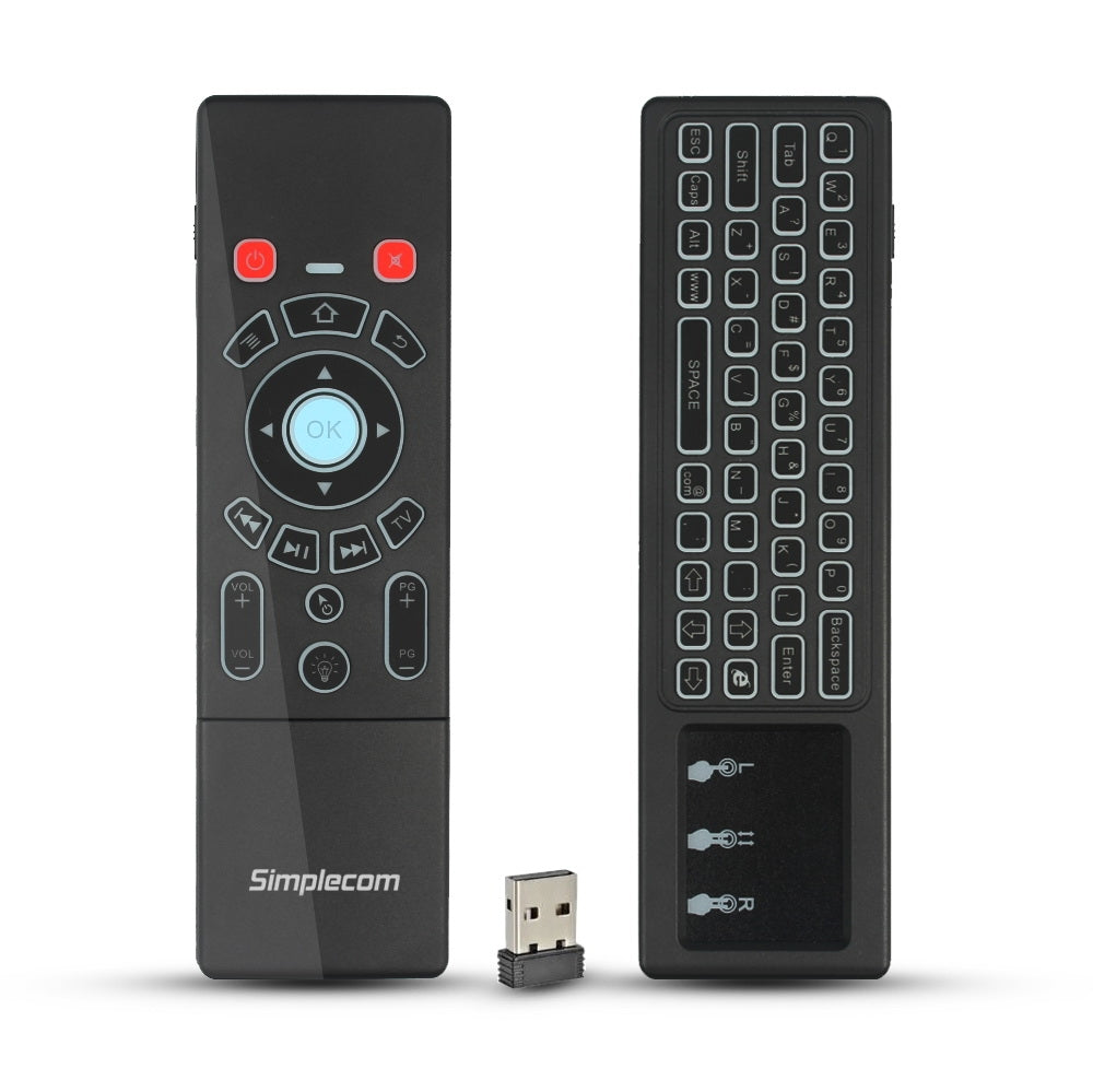 Keyboards & Accessories: Simplecom RT250 Rechargeable 2.4GHz Wireless Remote Air Mouse Keyboard with Touch Pad and Backlight