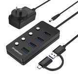 Desktops & Accessories: Simplecom CH345C SuperSpeed USB-A and USB-C to 4-Port USB 3.0 Hub 5Gbps Individual Switches and Power Adapter