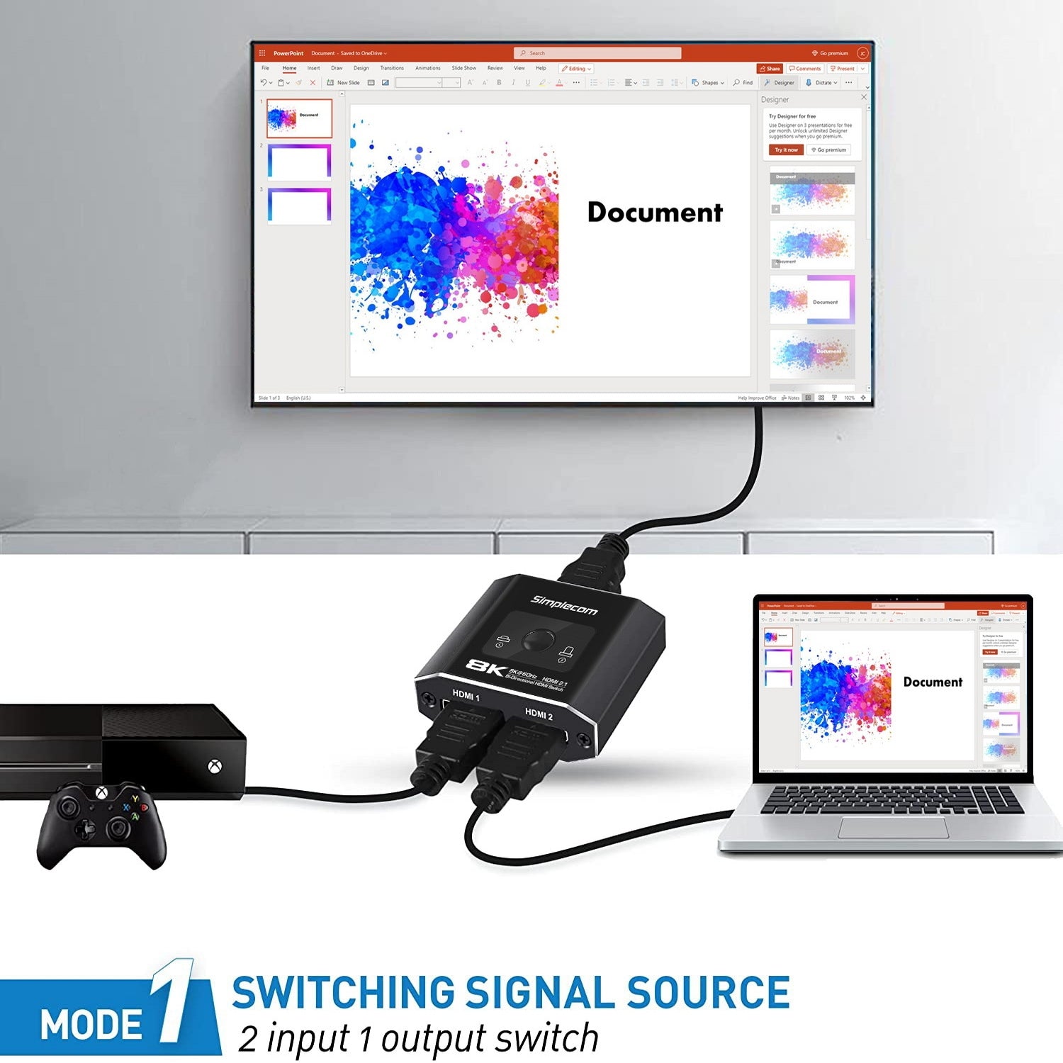 Computer Cables & Adapters: Simplecom CM302v2 Bi-Directional 2 Way HDMI 2.1 Switch Selector 8K@60Hz