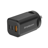 Phone Chargers: Simplecom CU365 3-Port PD 65W GaN Wall Charger Dual USB-C + USB-A for Phone Laptop