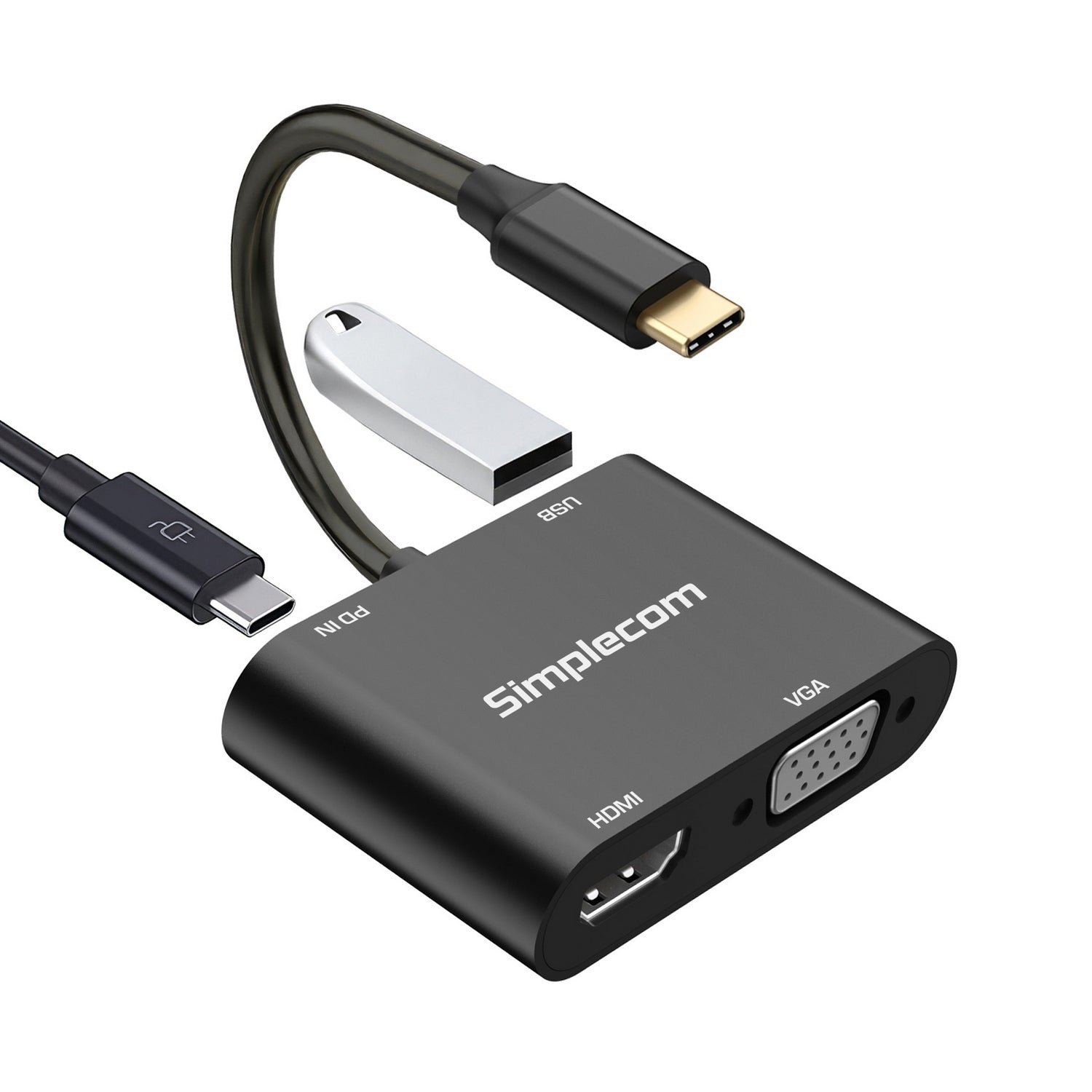 Computer Cables & Adapters: Simplecom DA440 4-in-1 USB-C Multiport Adapter with Power Delivery USB 3.0 VGA HDMI