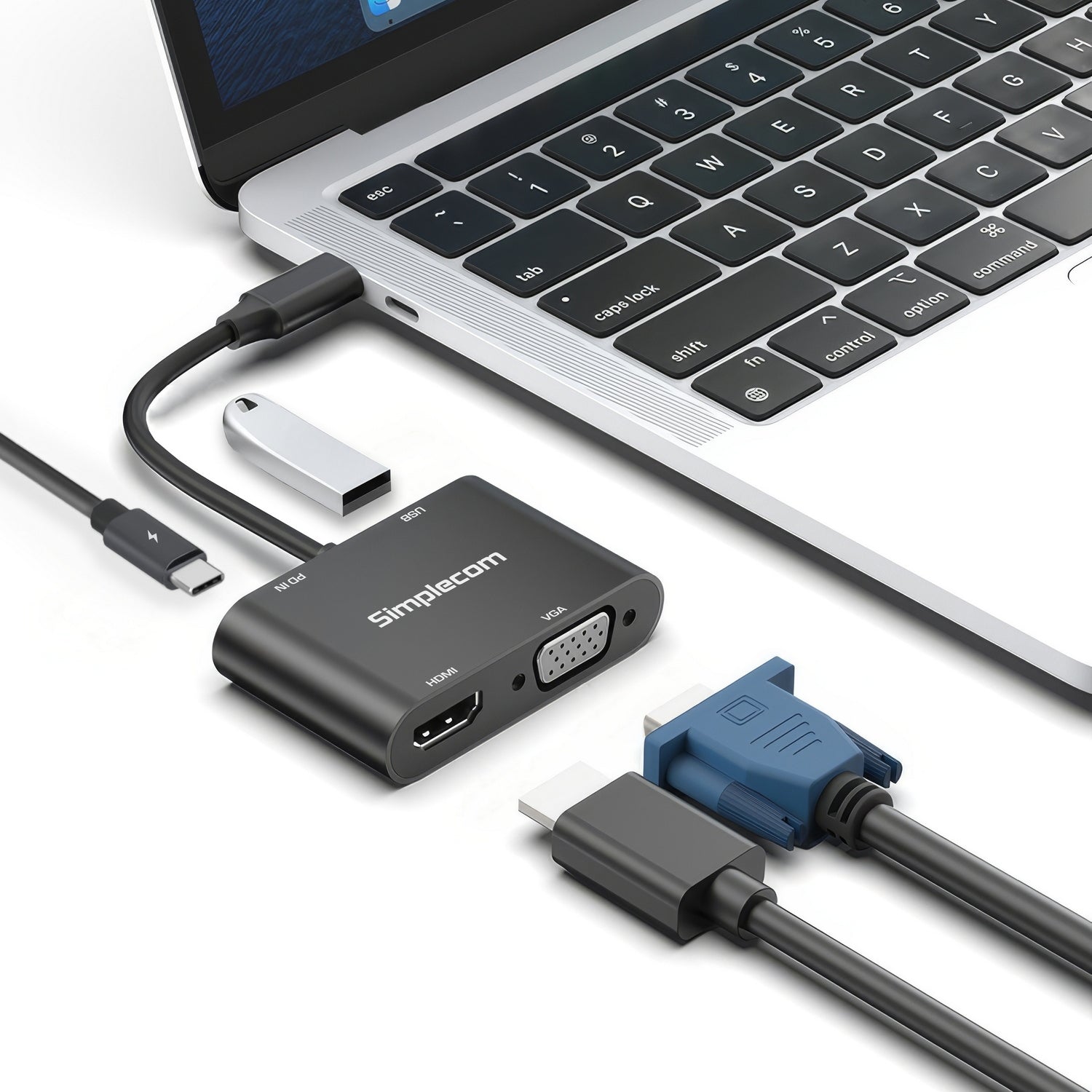 Computer Cables & Adapters: Simplecom DA440 4-in-1 USB-C Multiport Adapter with Power Delivery USB 3.0 VGA HDMI