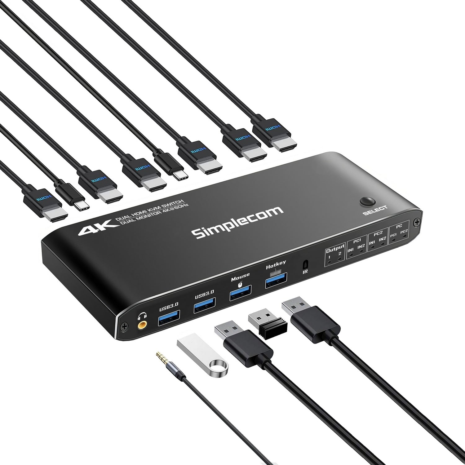 Desktops & Accessories: Simplecom KM430 Dual HDMI Monitor KVM Switch for 2 Computers with 4-Port USB Hub 4K@60Hz Keyboard Hotkey