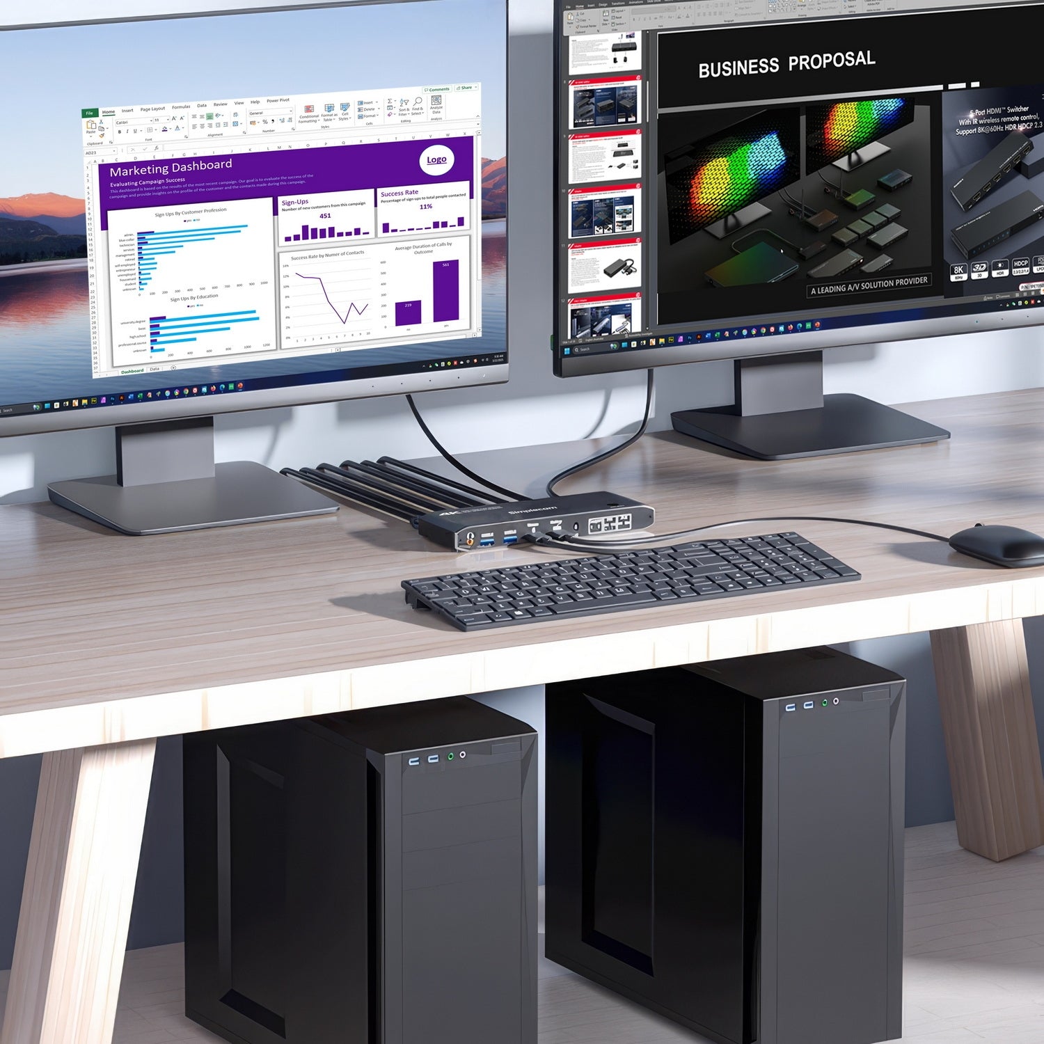 Desktops & Accessories: Simplecom KM430 Dual HDMI Monitor KVM Switch for 2 Computers with 4-Port USB Hub 4K@60Hz Keyboard Hotkey