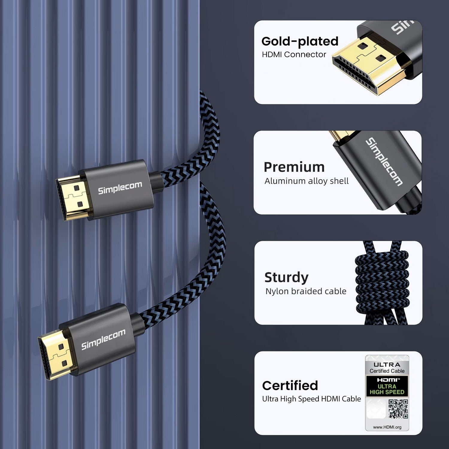 Computer Cables & Adapters: Simplecom SBT002 Ultra High Speed HDMI 2.1 Cable Nylon Braided 48Gbps 8K@60Hz