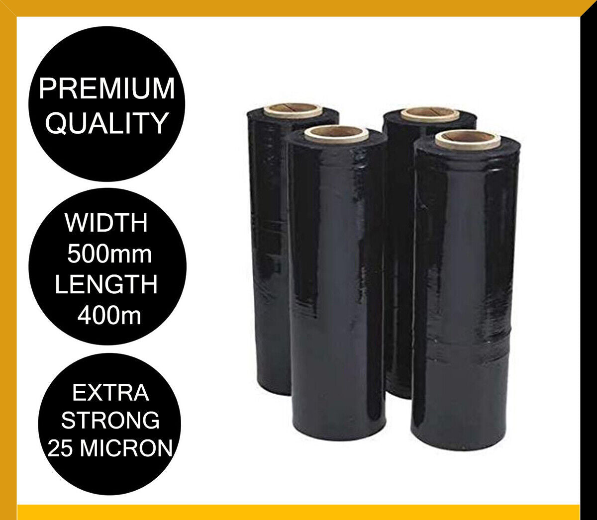 Automotive Repair & Speciality Tools: Moofer Premium Pallet Stretch Wrap 500mm x 300m x 25um Black (4 Packs)