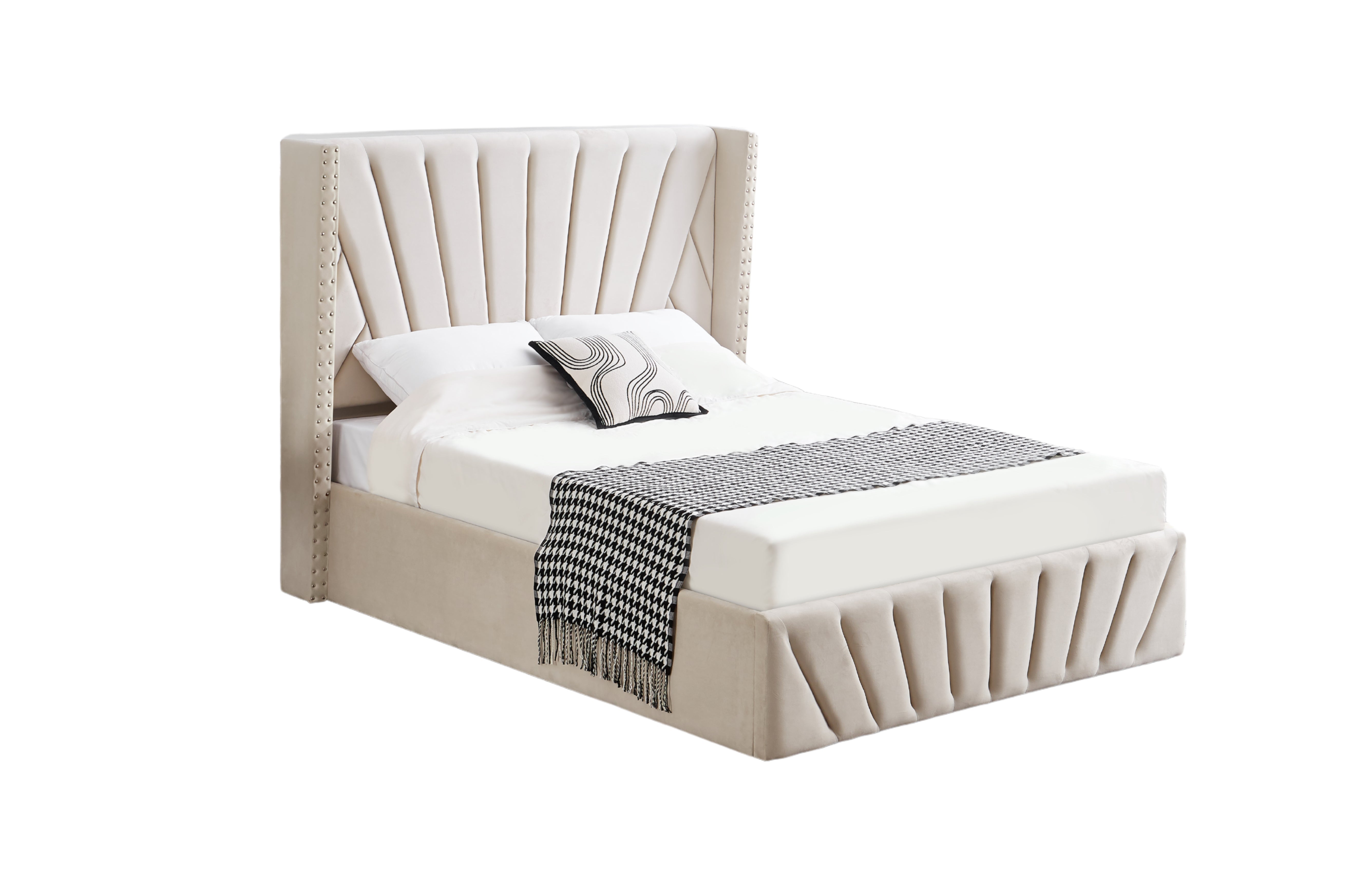 Beds & Bed Frames: Allure Beige Velvet Gas Lift Bed - King