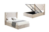 Beds & Bed Frames: Allure Beige Velvet Gas Lift Bed - King