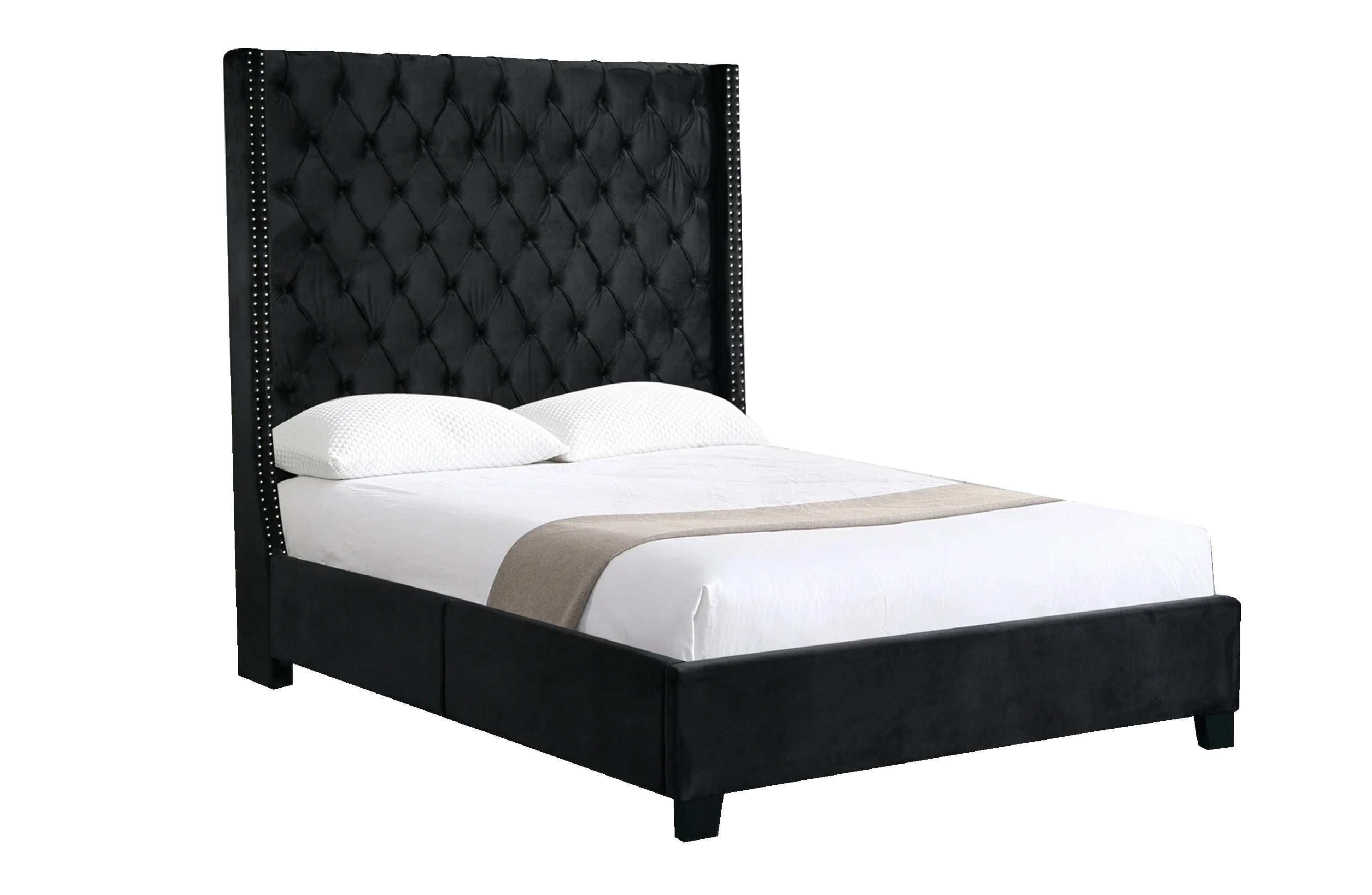 Beds & Bed Frames: Ella Black Velvet Winged Bed 180cm - King