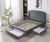 Beds & Bed Frames: Paris Tall Tufted Velvet Dark Grey Bed with Storage Drawer - King