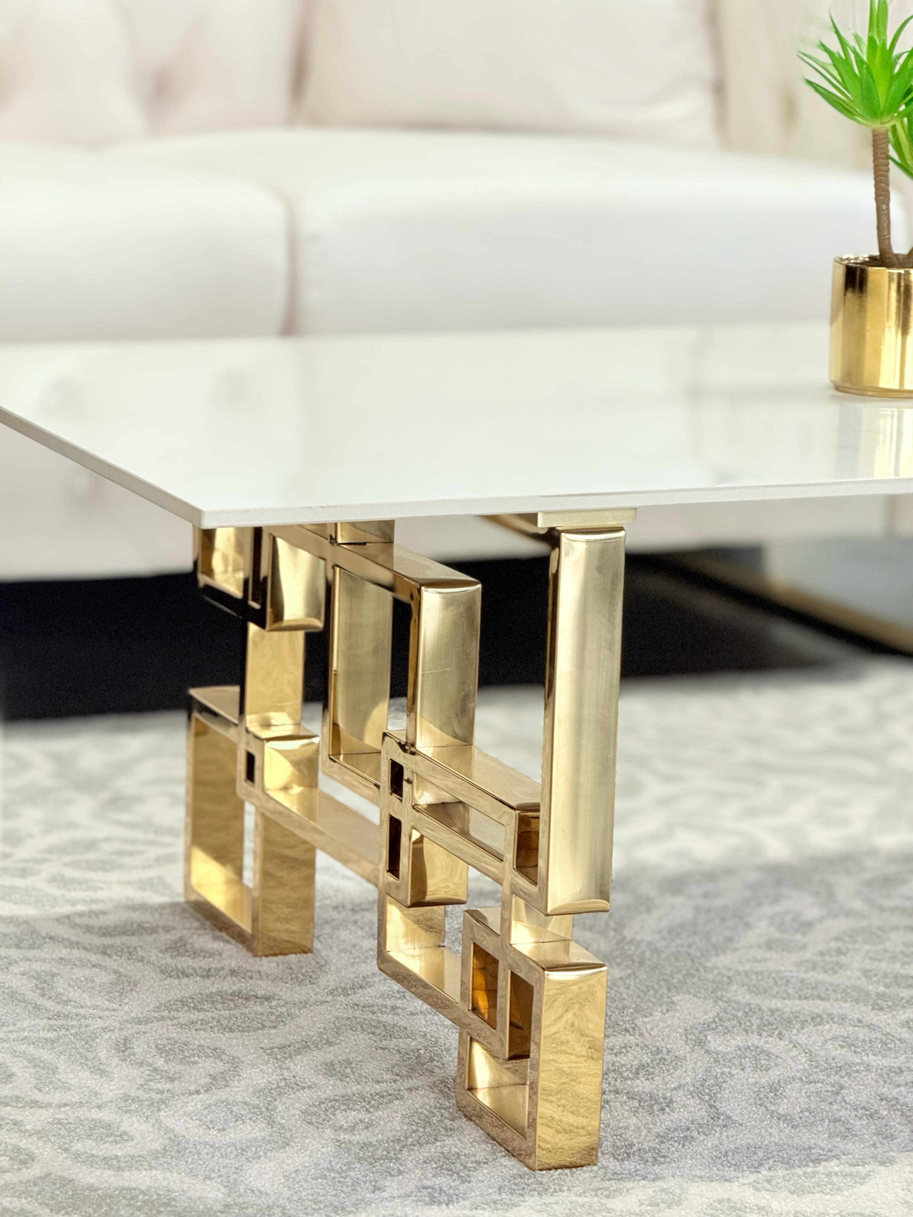 Coffee Tables: Royale Gold Coffee Table - White Marble