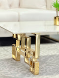 Coffee Tables: Royale Gold Coffee Table - White Marble