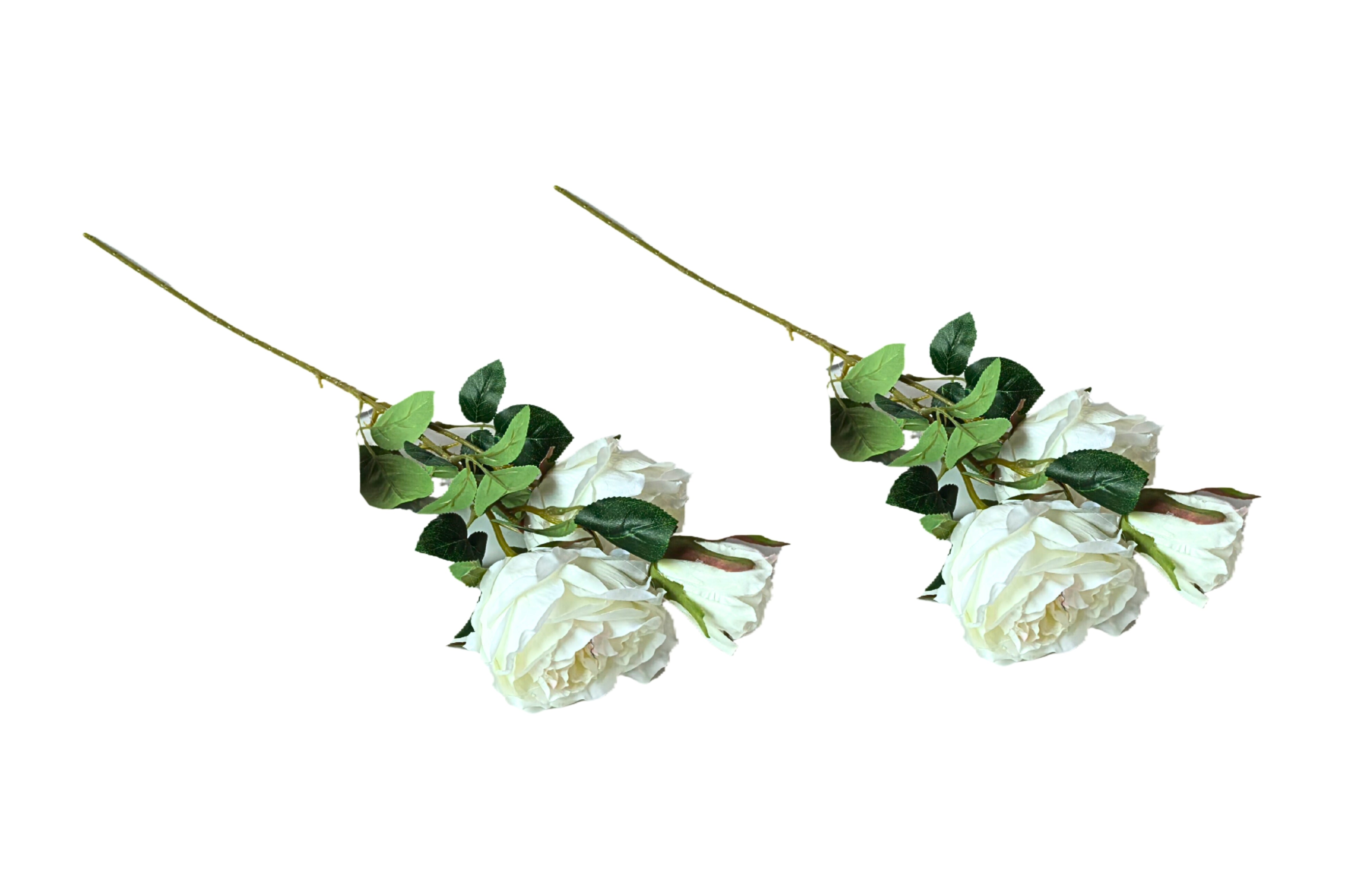 Artificial Flowers & Plants: Artificial Rose Stems  Set of 2 Stems  60cm with 3 Flowers Each - Off White