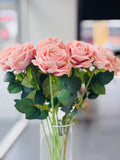Artificial Rose Stems – Set of 2 Stems  – 60cm with 3 Flowers Each - Soft Pink