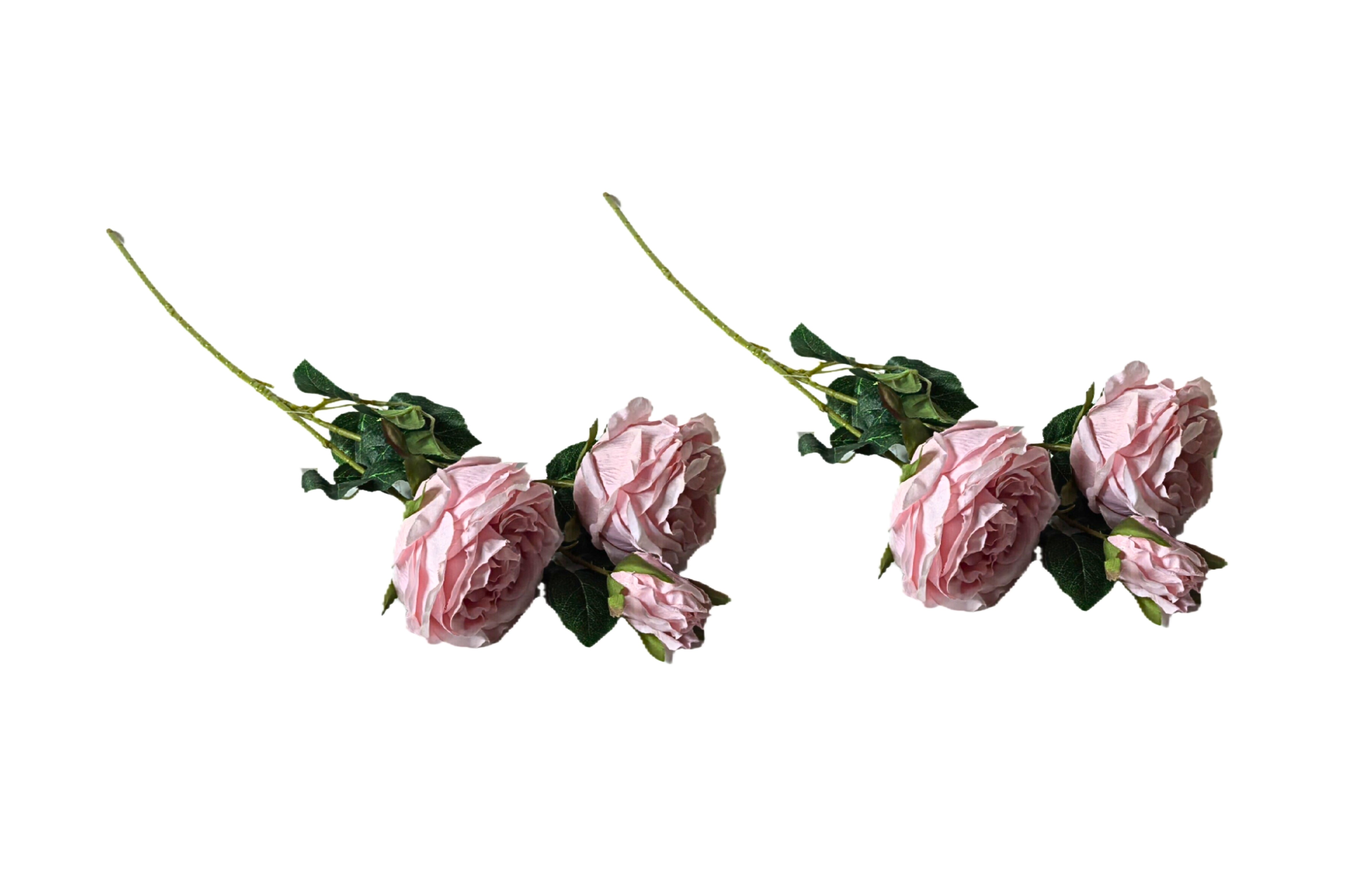 Artificial Flowers & Plants: Artificial Rose Stems  Set of 2 Stems   60cm with 3 Flowers Each - Soft Pink