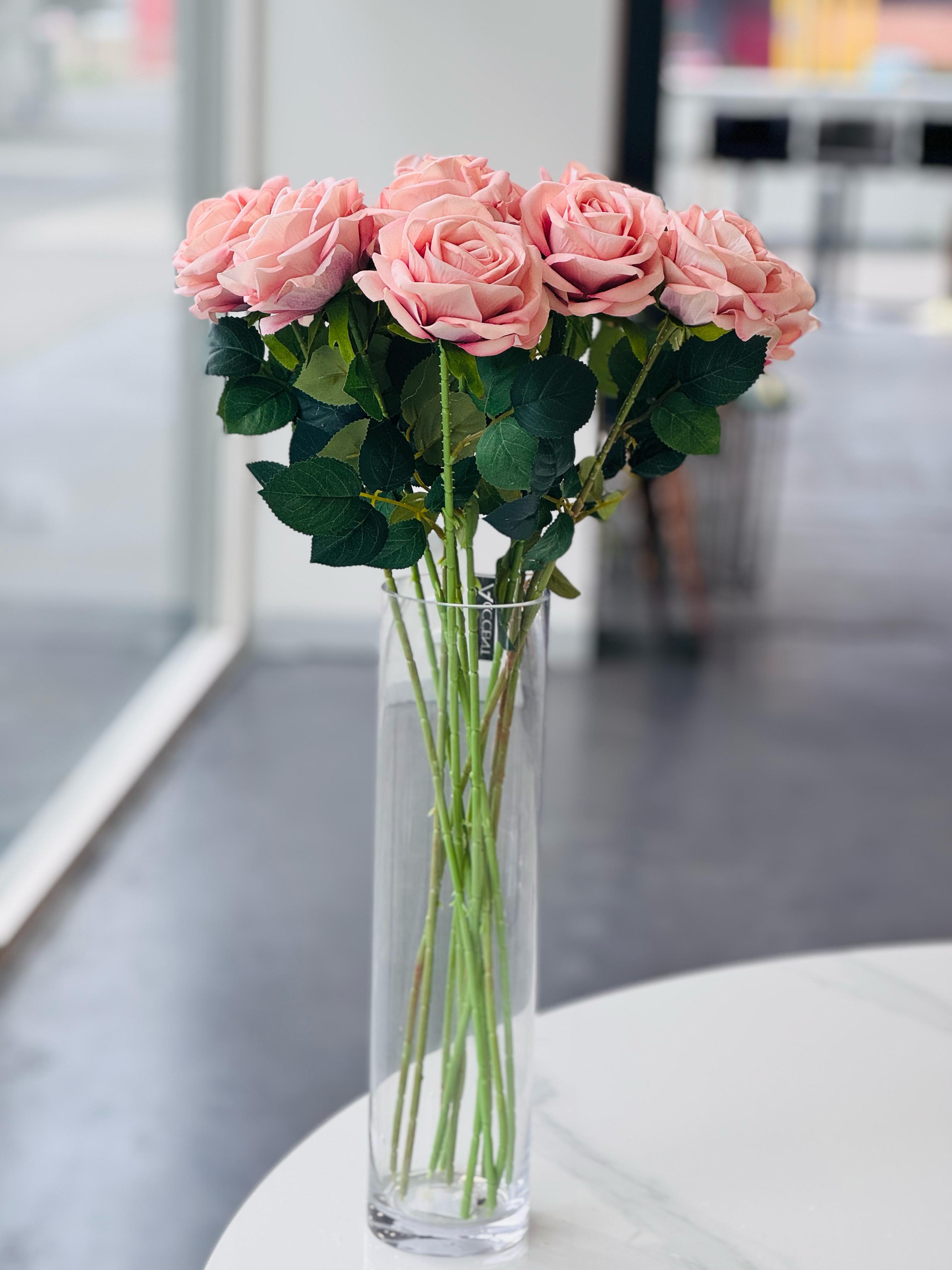 Artificial Flowers & Plants: Artificial Rose Stems  Set of 2 Stems   60cm with 3 Flowers Each - Soft Pink
