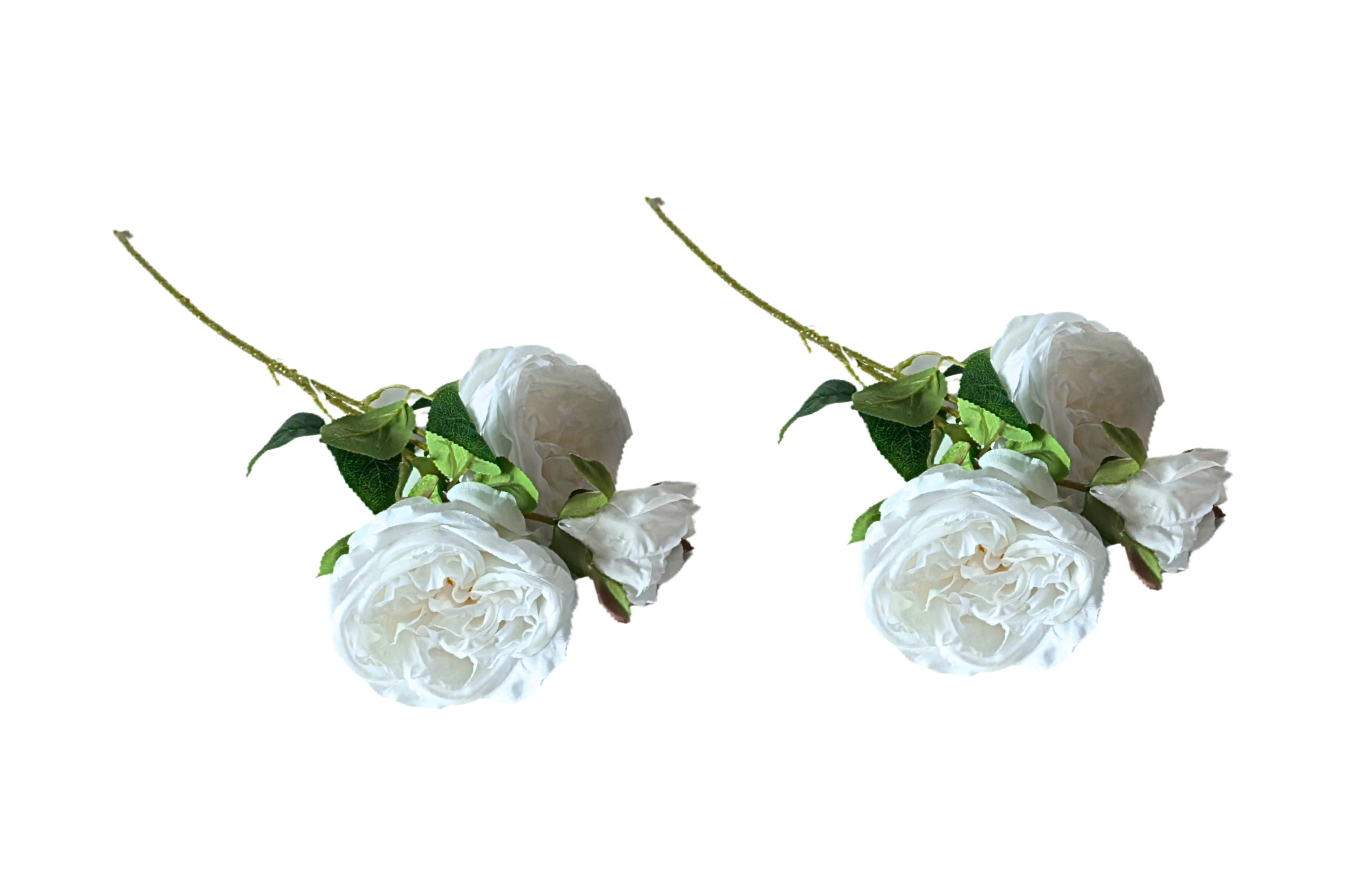 Artificial Flowers & Plants: Artificial Rose Stems  Set of 2 Stems  60cm with 3 Flowers Each - White