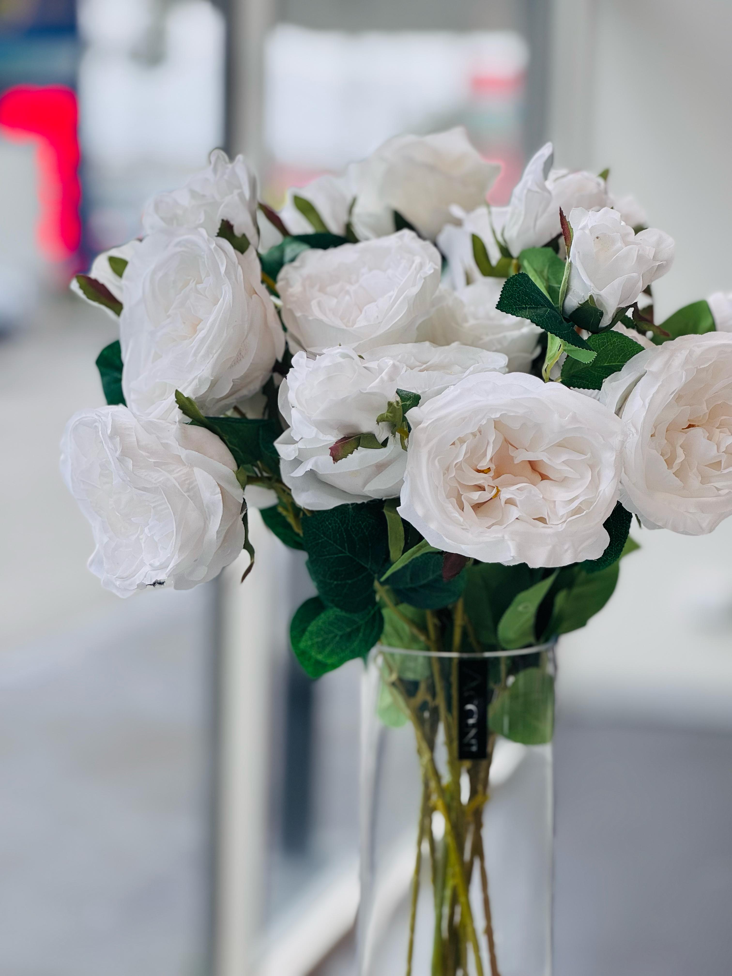 Artificial Flowers & Plants: Artificial Rose Stems  Set of 2 Stems  60cm with 3 Flowers Each - White