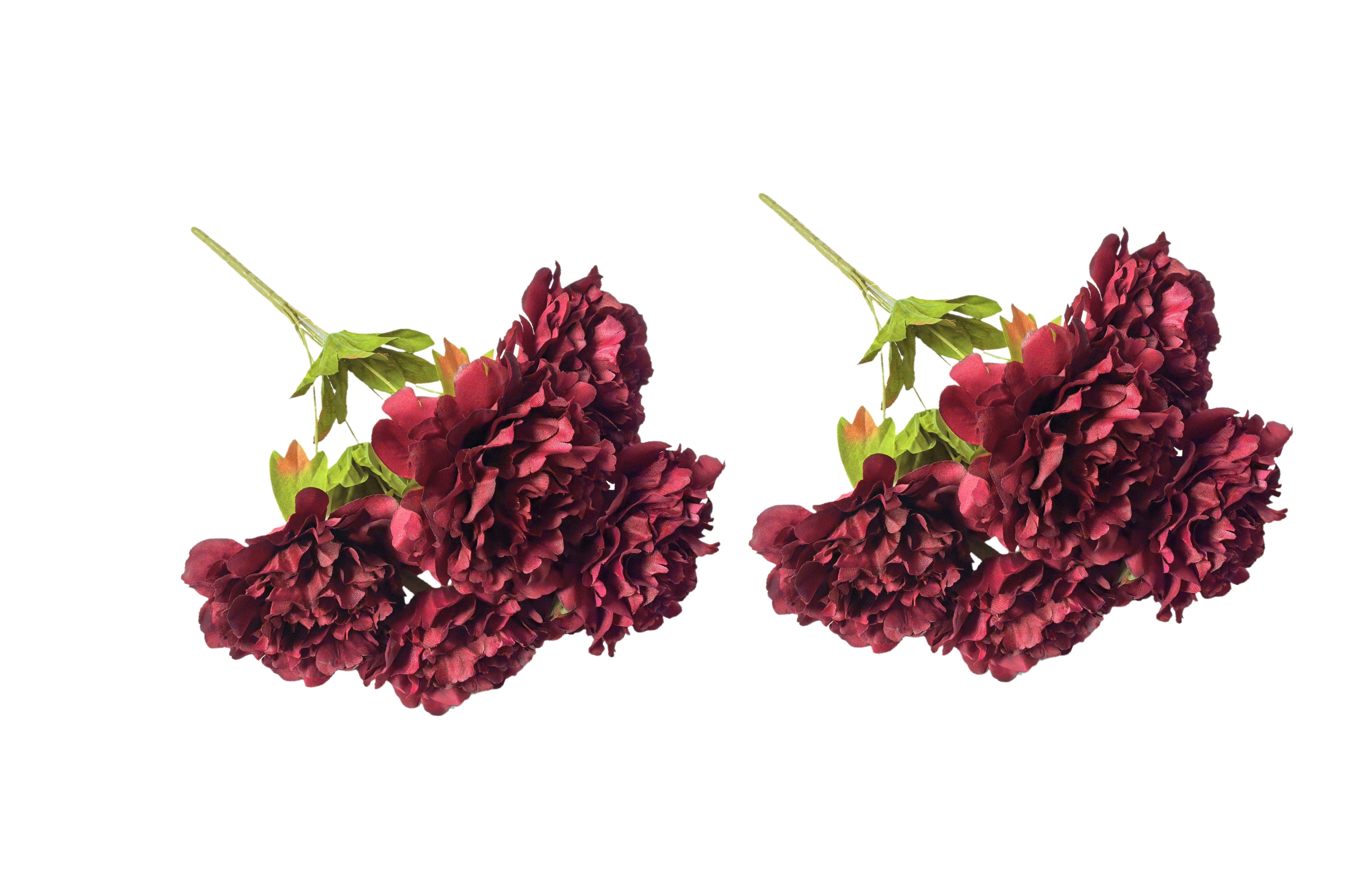 Artificial Flowers & Plants: Artificial Bloomed Peony Bunch  Set of 2 Bunches  45cm with 5 Flowers Each - Maroon