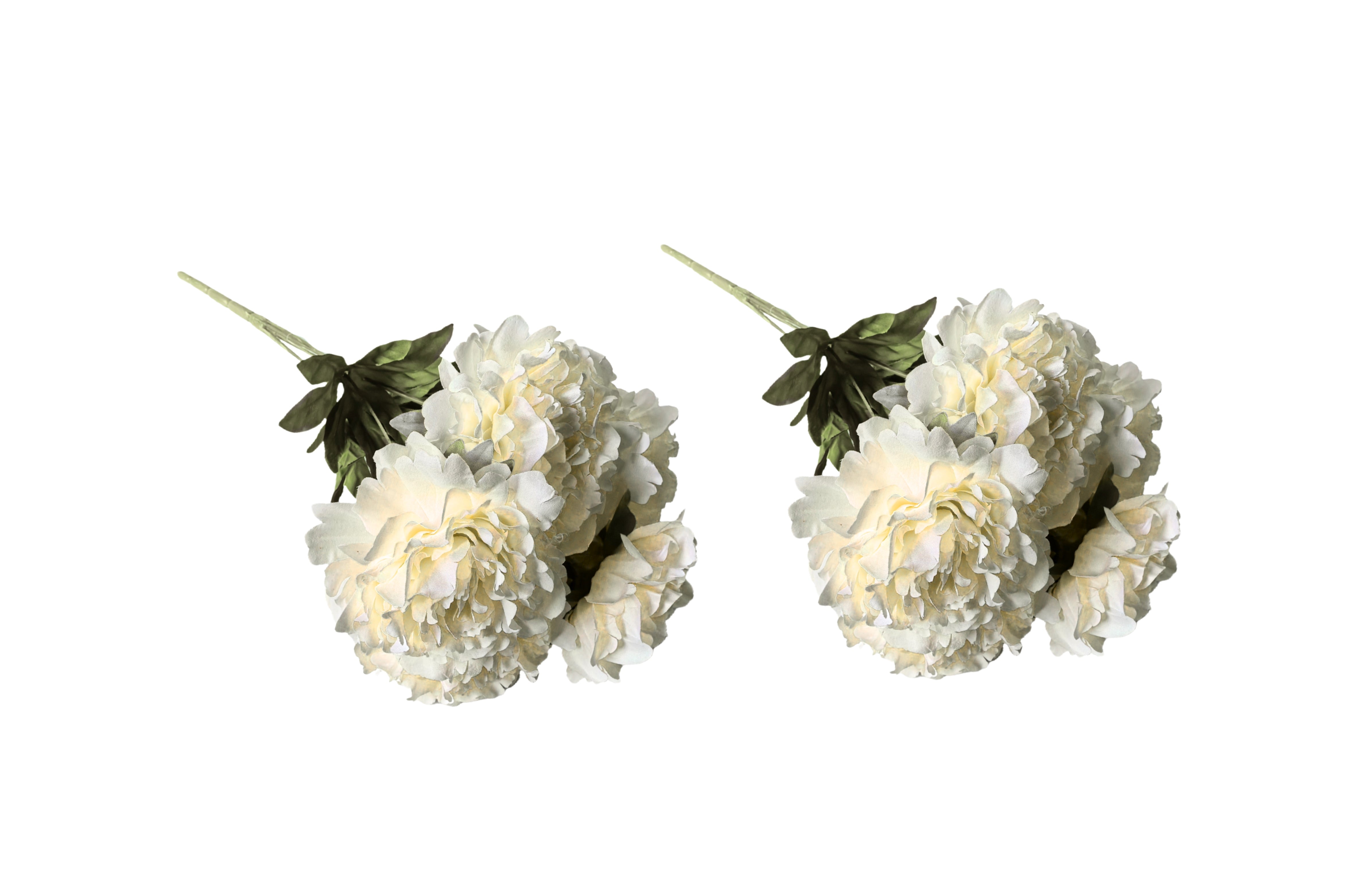 Artificial Flowers & Plants: Artificial Bloomed Peony Bunch  Set of 2 Bunches  45cm with 5 Flowers Each - White