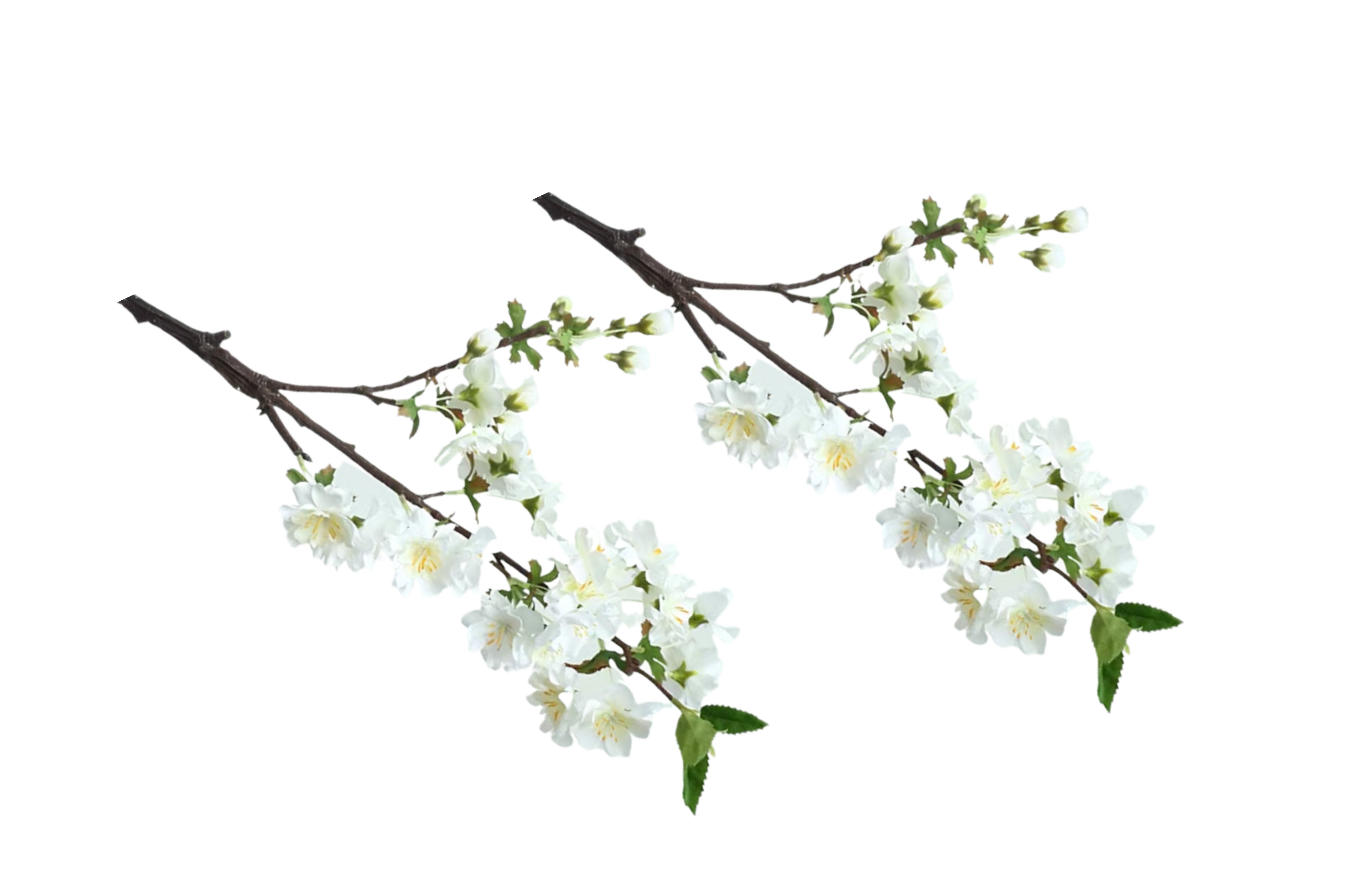 Artificial Flowers & Plants: Artificial Single Stem Cherry Blossom 49cm -White - Set of 2 Bunch