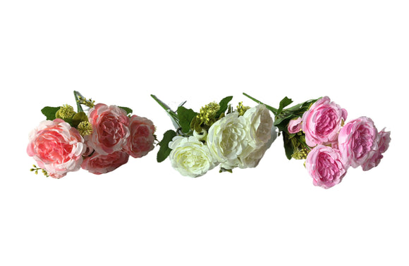 Artificial Rose Bunch – 31cm (Set of 3 Stems, 4 Flowers Each) - Coral