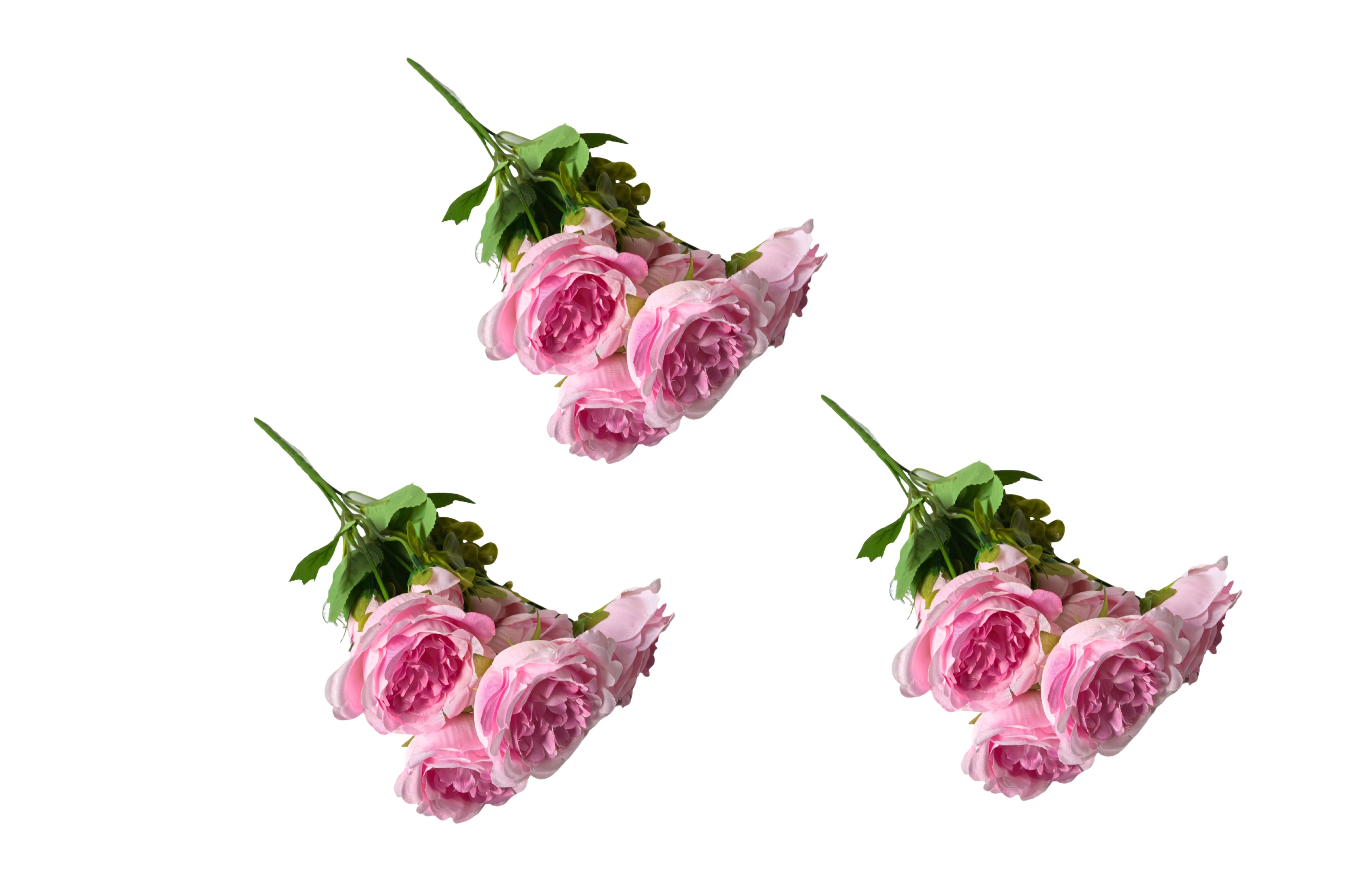 Artificial Flowers & Plants: Artificial Rose Bunch  31cm (Set of 3 Stems, 4 Flowers Each) - Pink