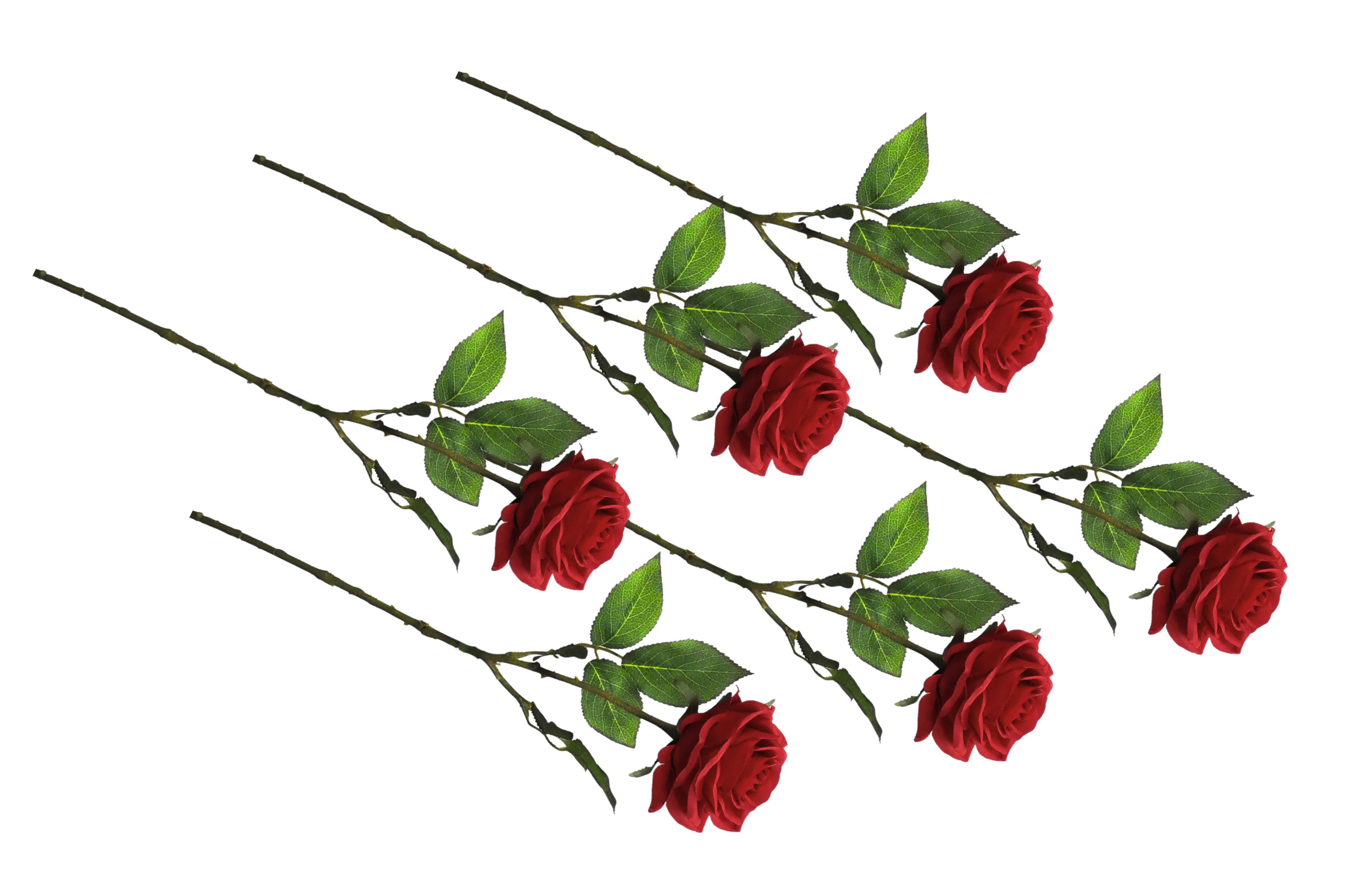 Artificial Flowers & Plants: Artificial Single Stem Rose 64cm - Red- Set of 6 Stems