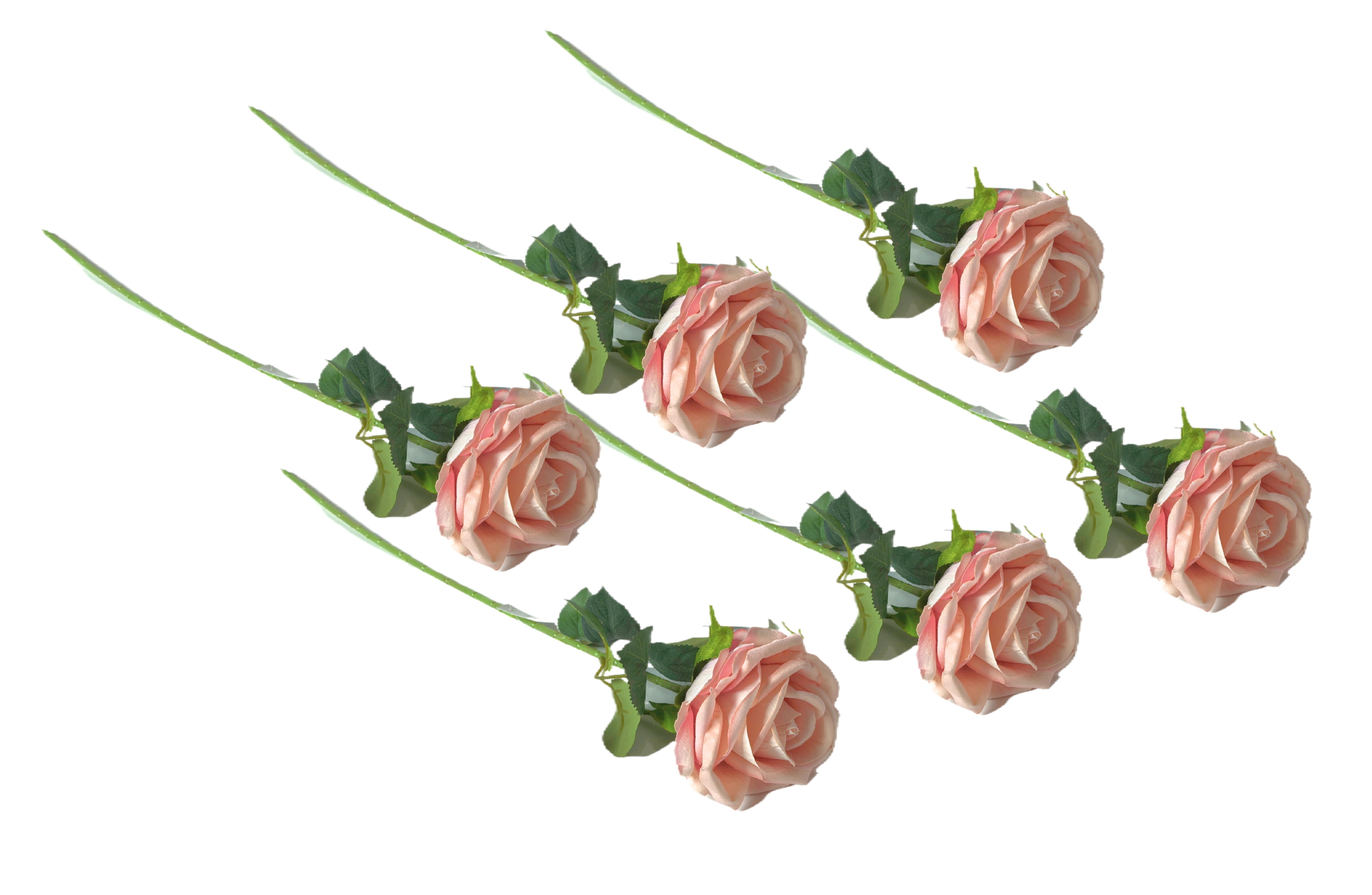 Artificial Flowers & Plants: Artificial Single Stem Rose 64cm - Soft Pink- Set of 6 Stems