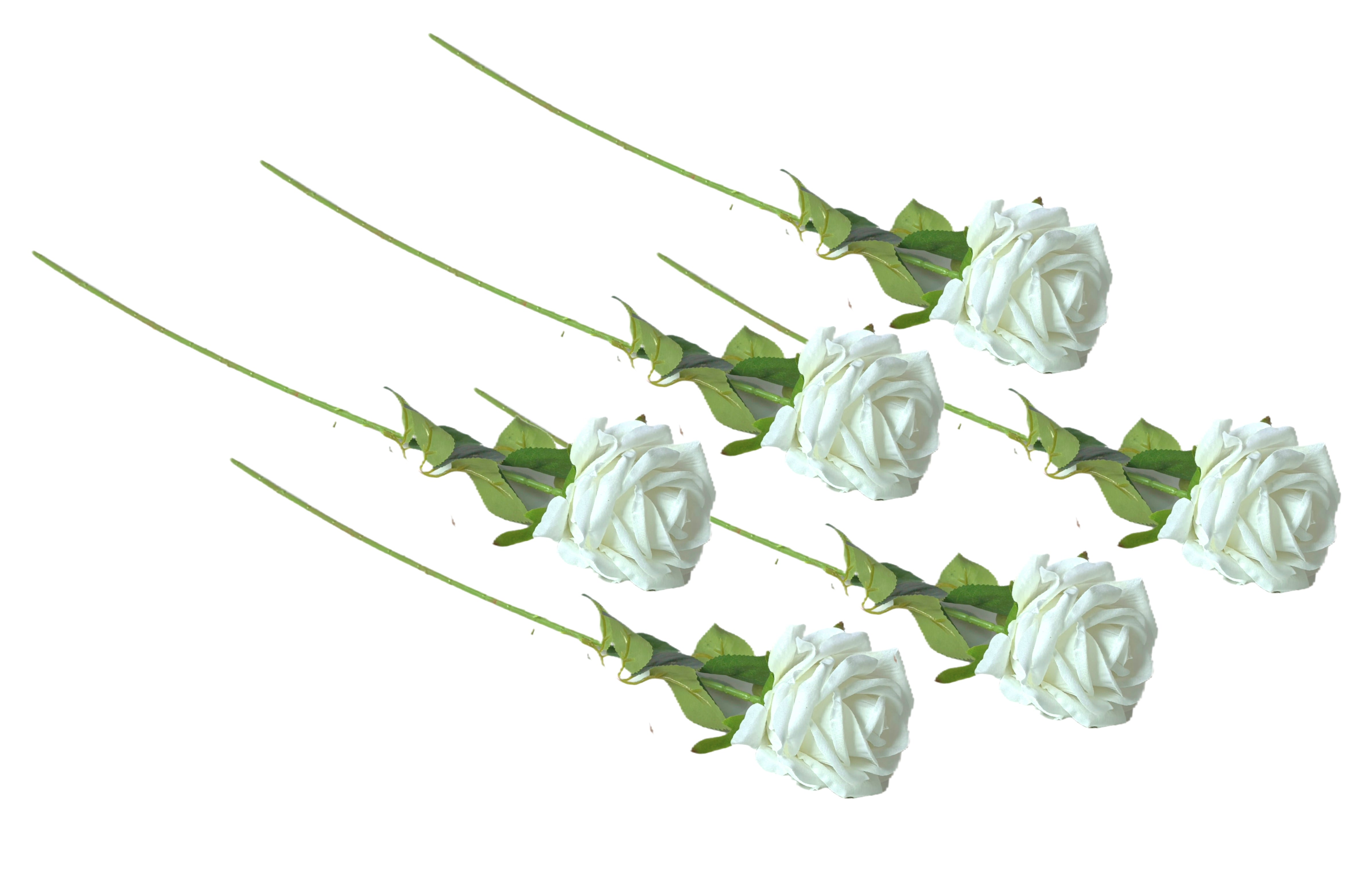 Artificial Flowers & Plants: Artificial Single Stem Rose 64cm - White - Set of 6 Stems