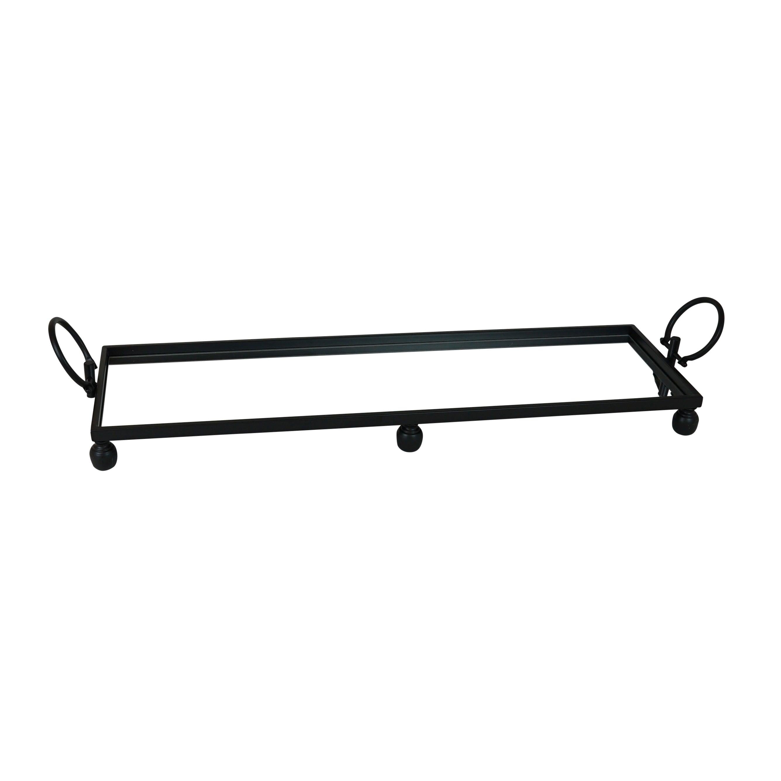 Vases & Table Decor: Eliza Mirror Tray with Handles - Large - Black