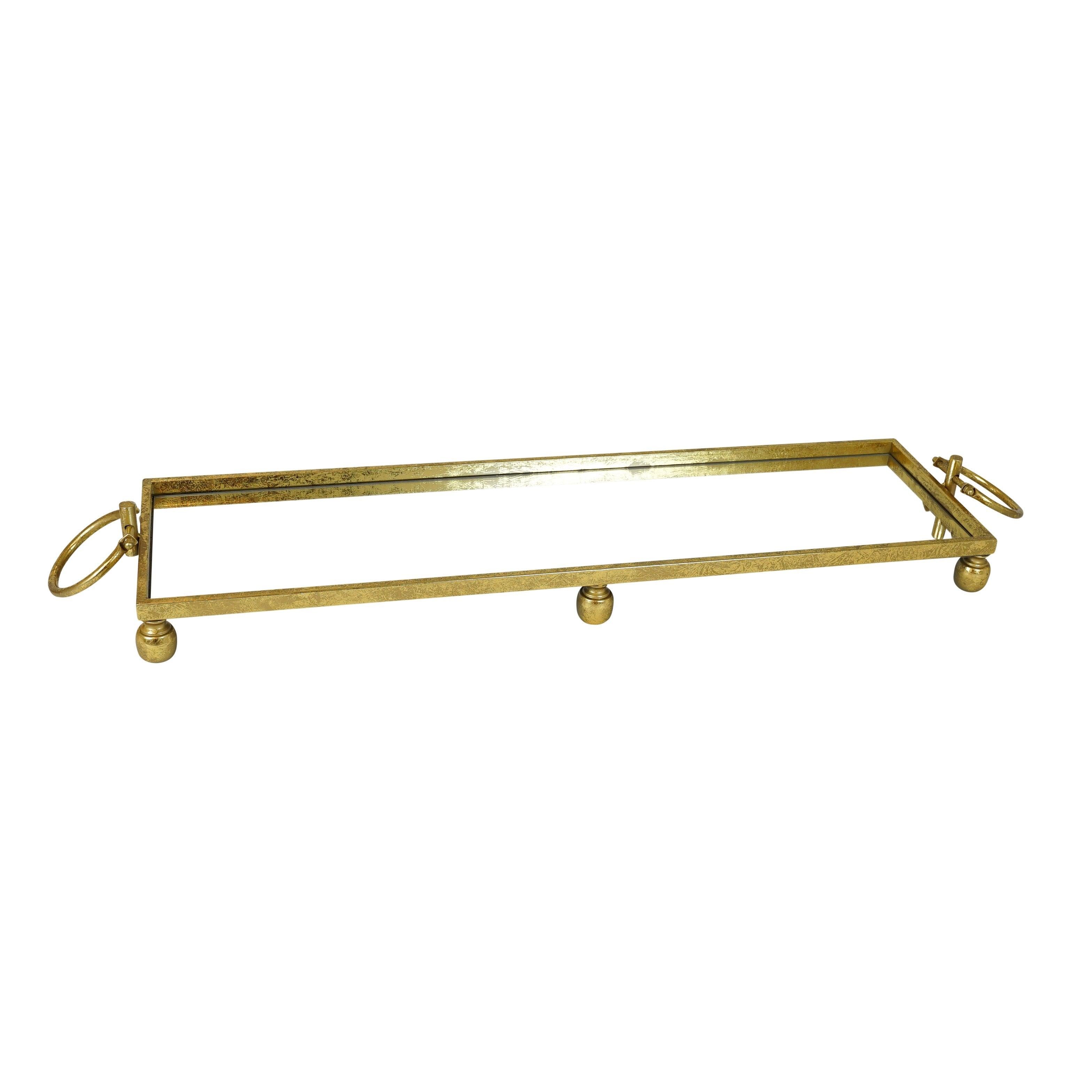 Vases & Table Decor: Eliza Mirror Tray with Handles - Large - Gold