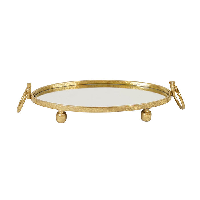 Vases & Table Decor: Eliza Mirror Tray with Handles - Oval - Gold