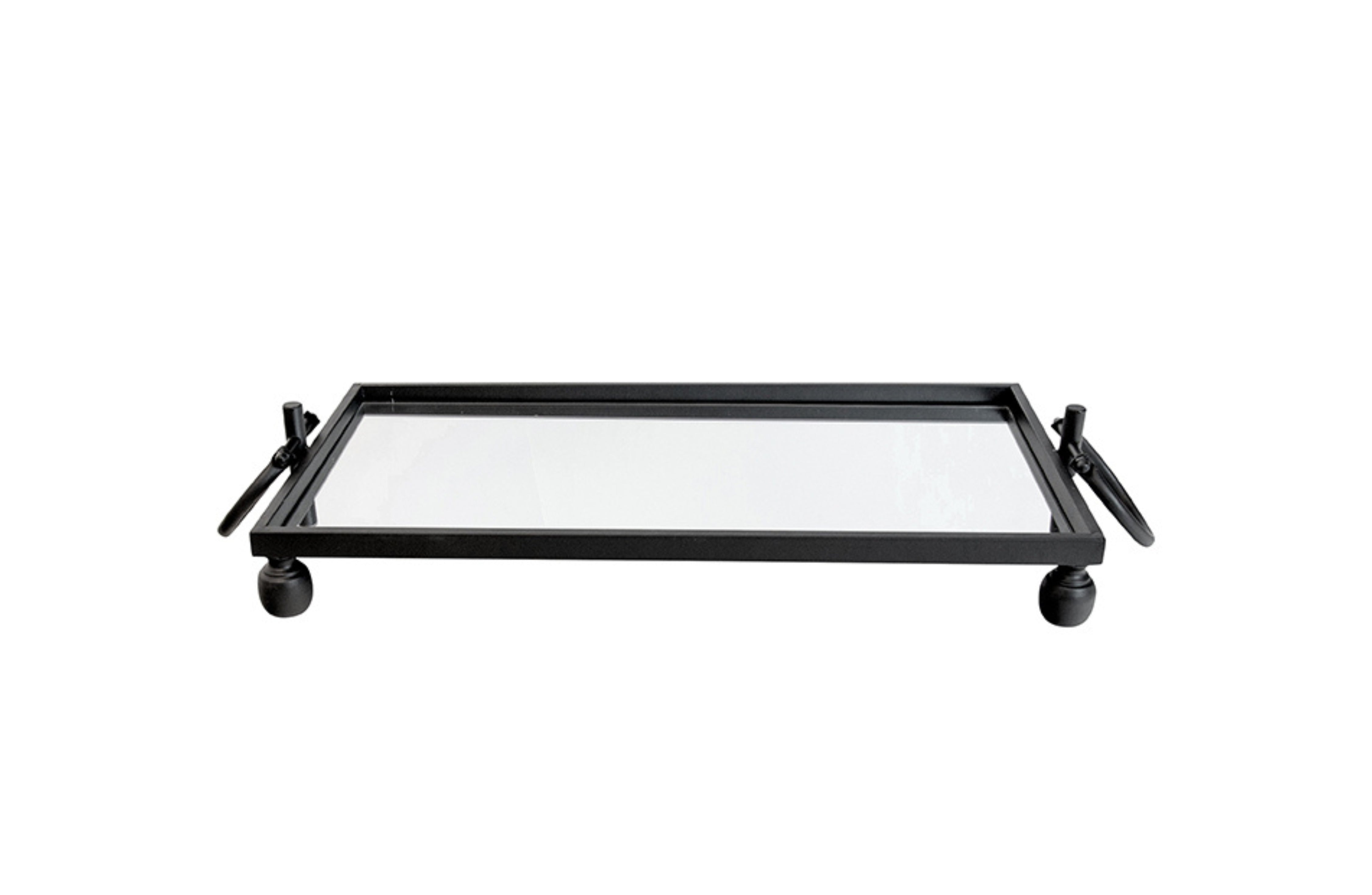 Vases & Table Decor: Eliza Mirror Tray with Handles - Medium - Black