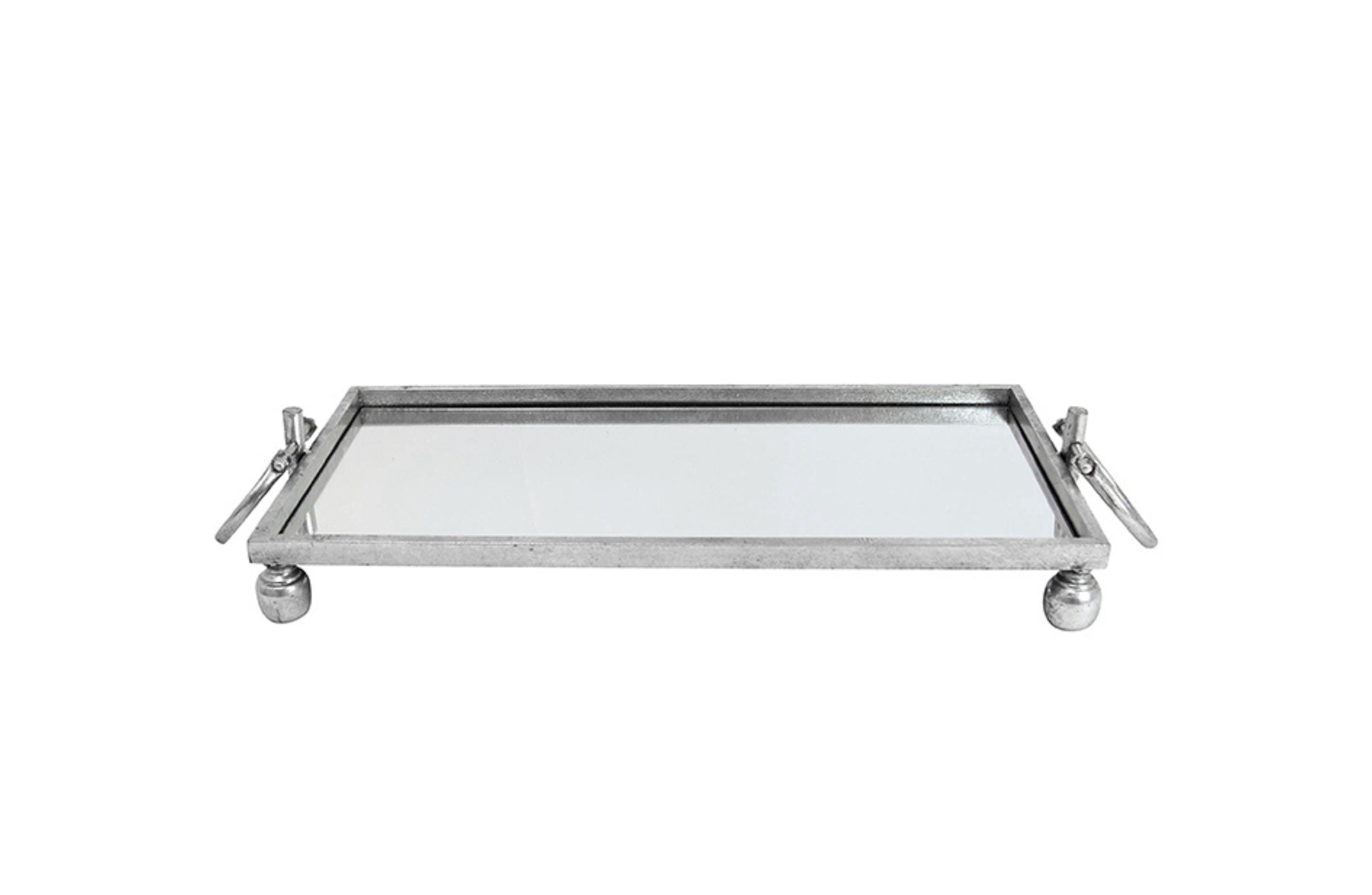 Vases & Table Decor: Eliza Mirror Tray with Handles - Medium - Silver