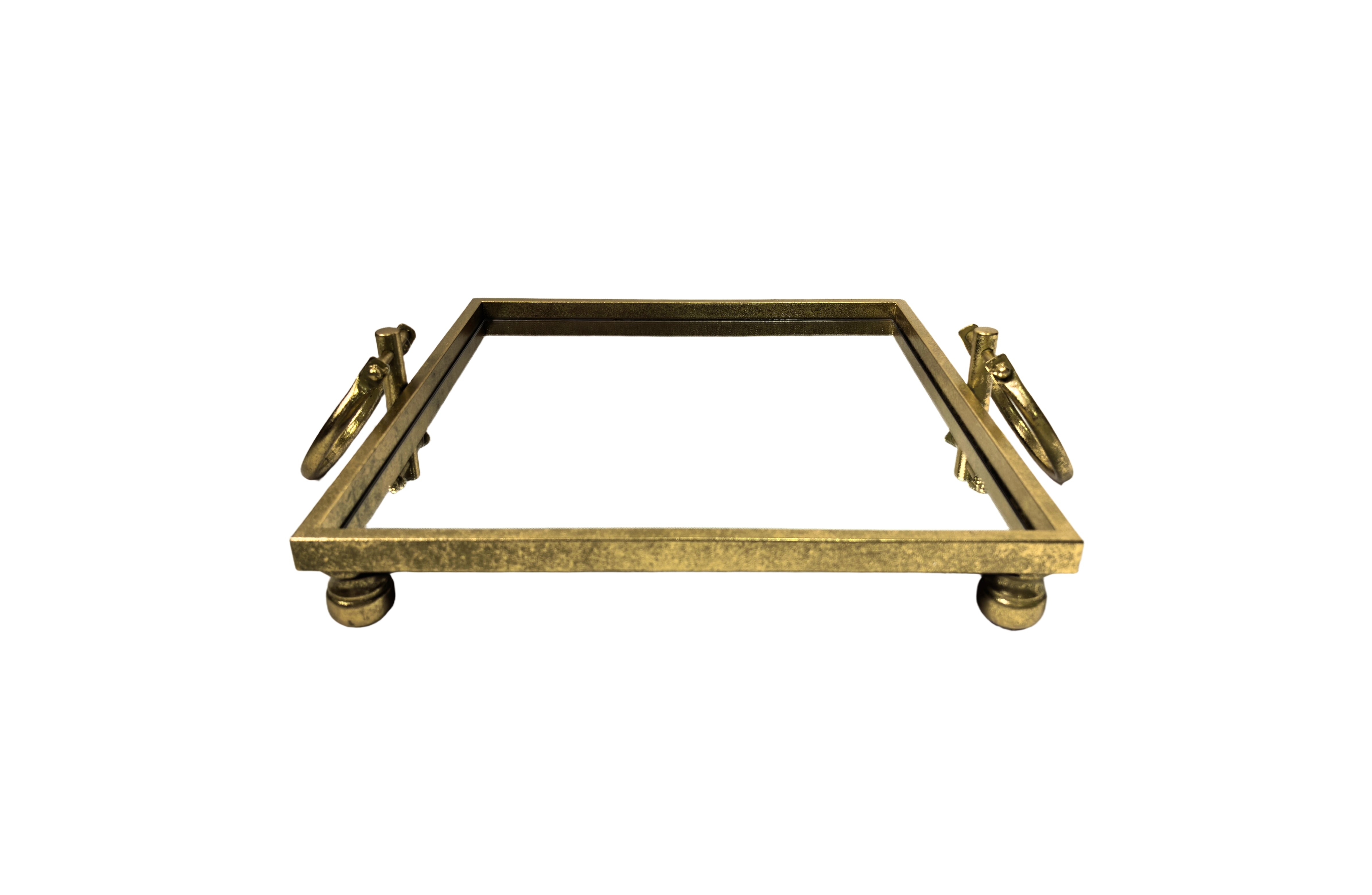Vases & Table Decor: Eliza Mirror Tray with Handles - Square - Gold
