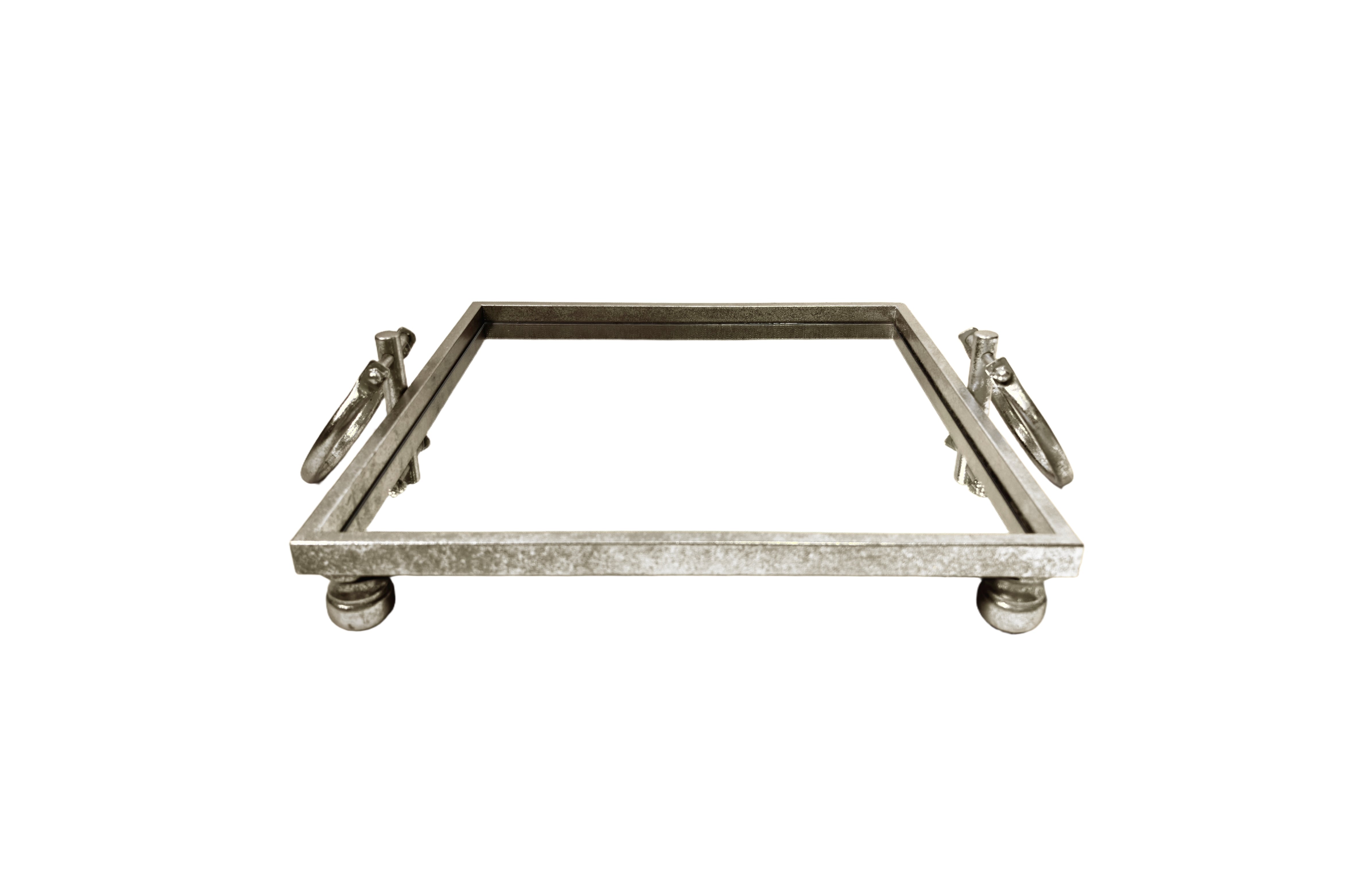 Vases & Table Decor: Eliza Mirror Tray with Handles - Square - Silver