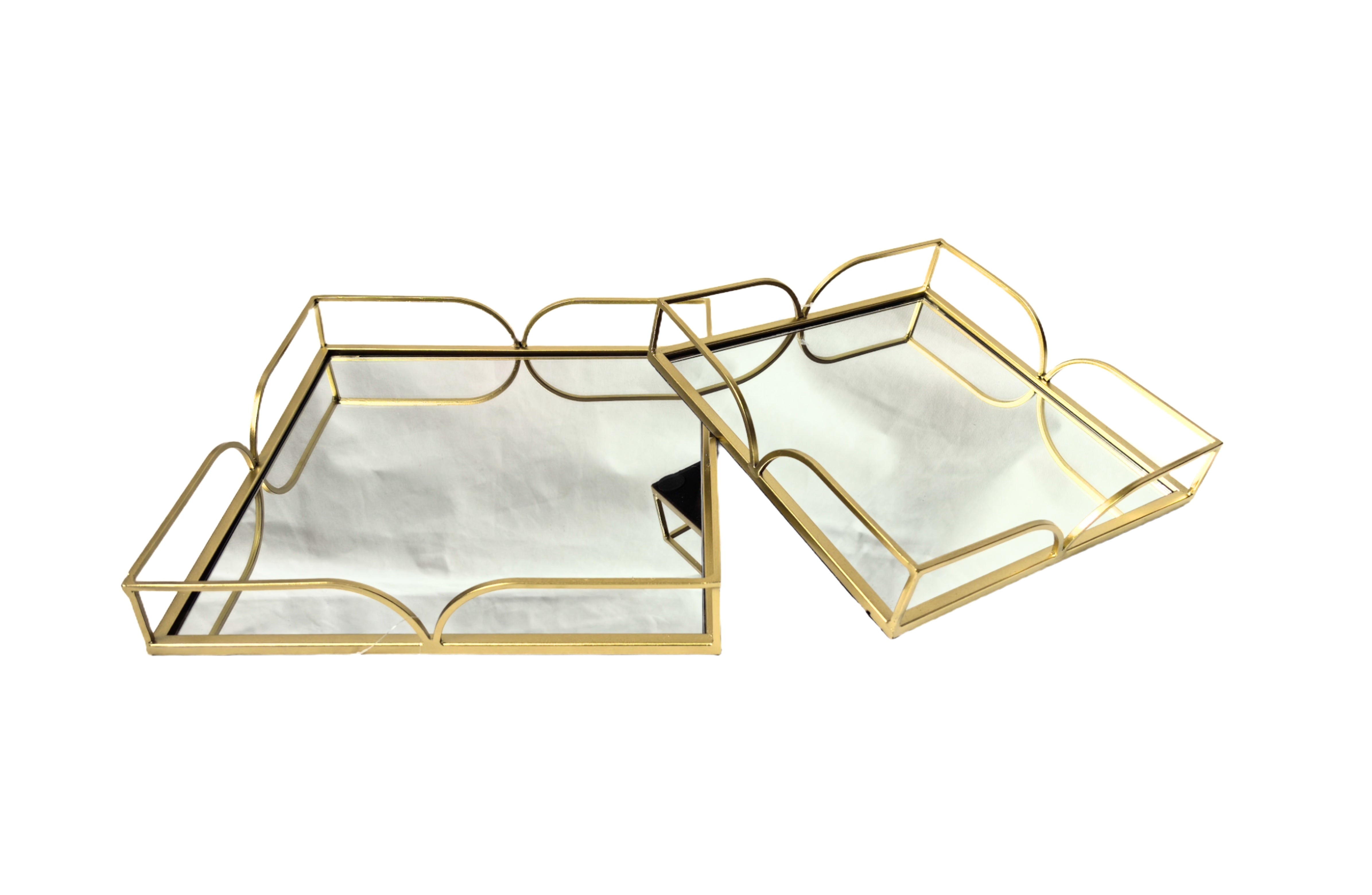 Vases & Table Decor: Willow Square Tray - Set of 2 - Gold
